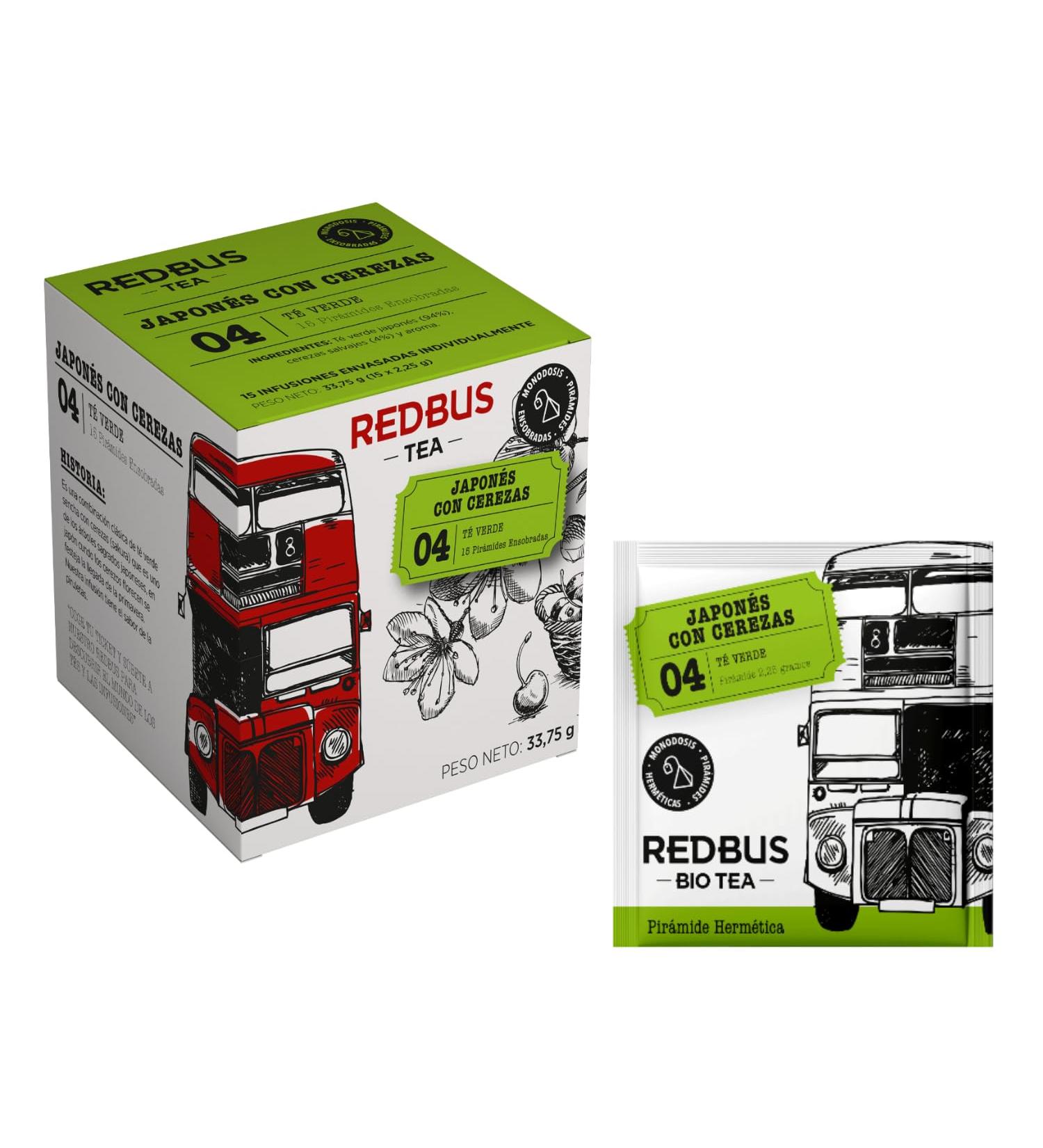  REDBUS Redbus | Japanese Cherry Green Tea | Sencha Green Tea Pyramids | Individually Wrapped Japanese Sencha Sakura Filters - 15 Tea Pyramids (33.5g) - Buy Online on GoSupps.com