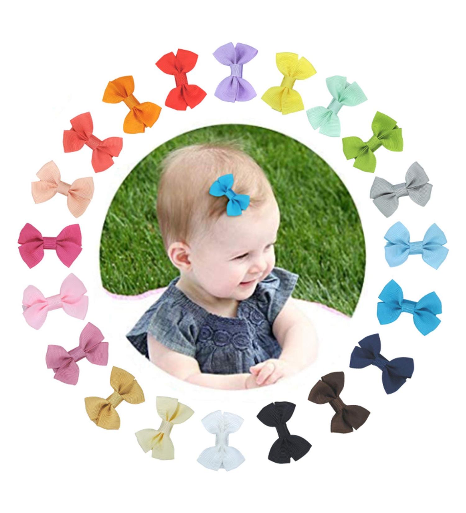 20 Multicolored Hair Clips & Bows Grosgrain Ribbon Baby Hair Accessories for Girls | Alligator Clip Barrettes - Buy Online on GoSupps.com