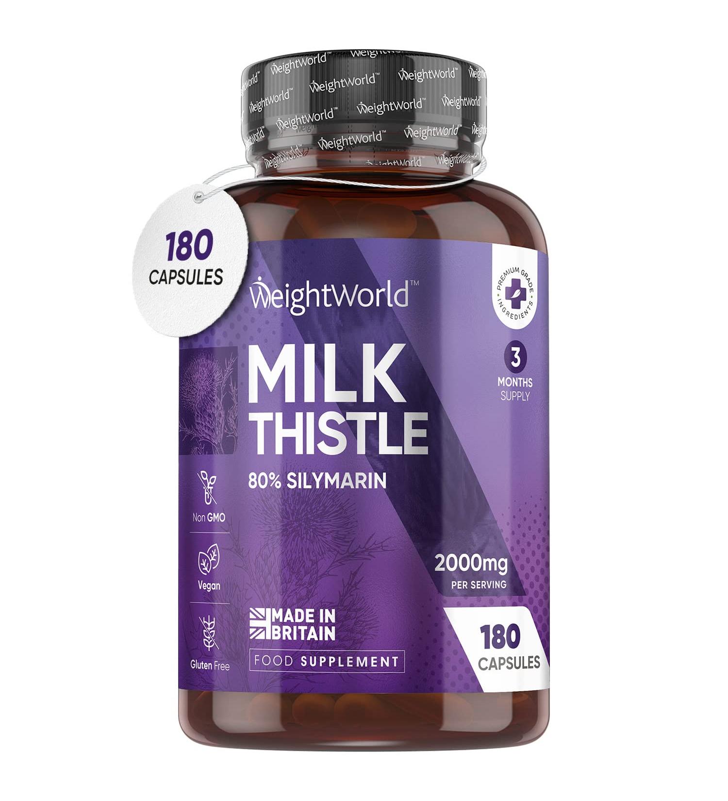D-Lite Milk Thistle Capsules - 180 Vegan Capsules - 3 Months Supply - High Strength (80% Silymarin) - Odour & Aftertaste Free - Made in UK - Buy Online on GoSupps.com