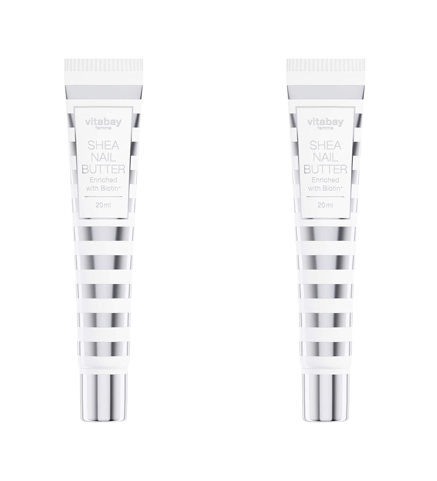 VITABAY Shea Nail Butter 2x20ml - Nourishing Nail Cream with Biotin & Vitamin B7 for Stronger Healthier Nails - Moisturizes & Protects Against Brittleness & Dry Skin - Ideal for Hand & Foot Care - Buy Online on GoSupps.com