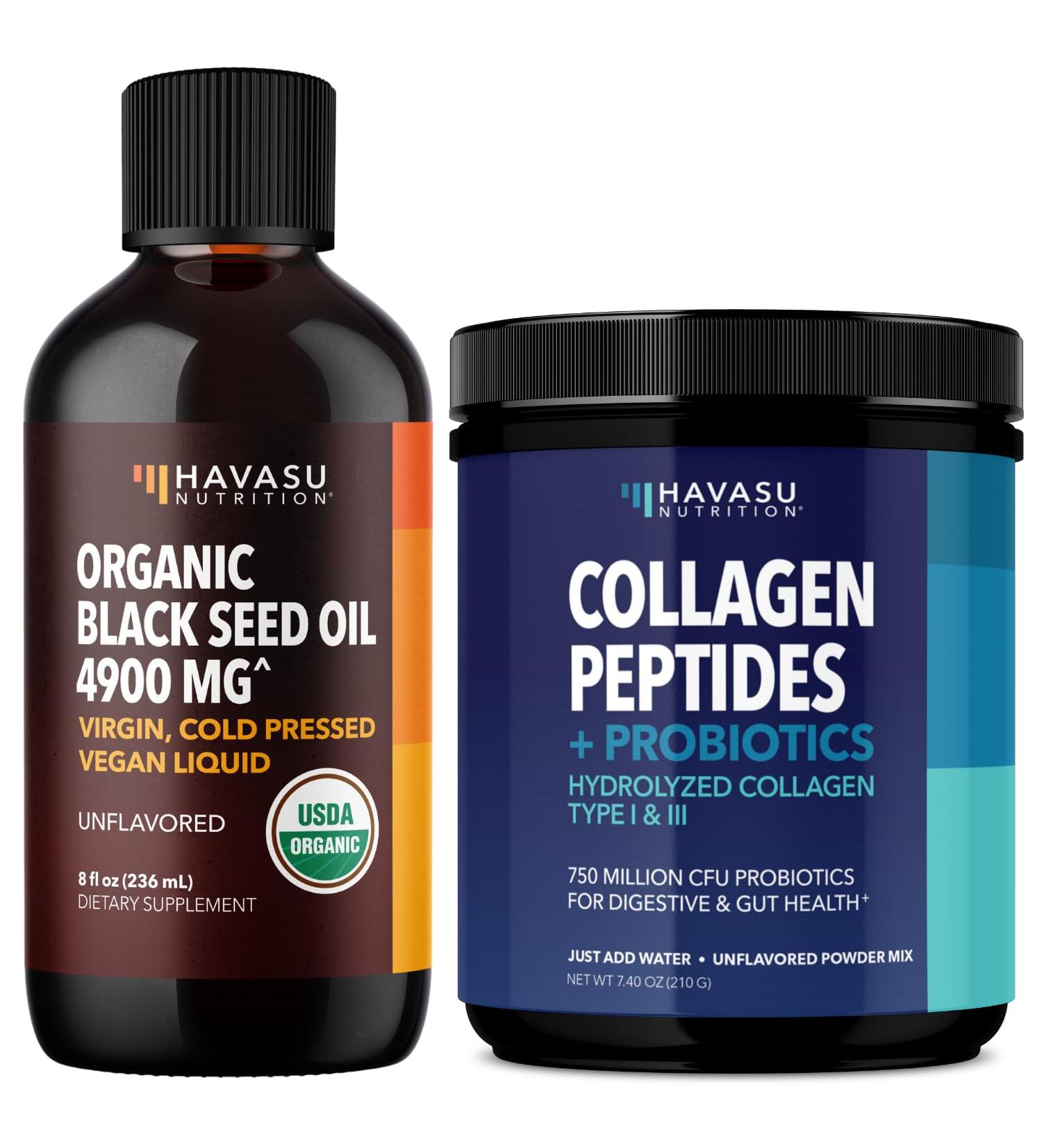 HAVASU NUTRITION Organic Black Seed Oil Liquid + Collagen Peptide Probiotic Powder Bundle - Buy Online on GoSupps.com