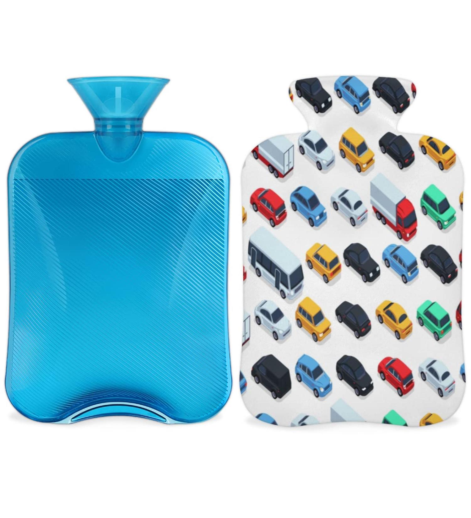 Car Heat Bottle with Fluffy Cover - 2L Hot Water Bottle for Cozy Nights Relieves Pain in Back Neck & Shoulders - Cartoon-City Design - Buy Online on GoSupps.com