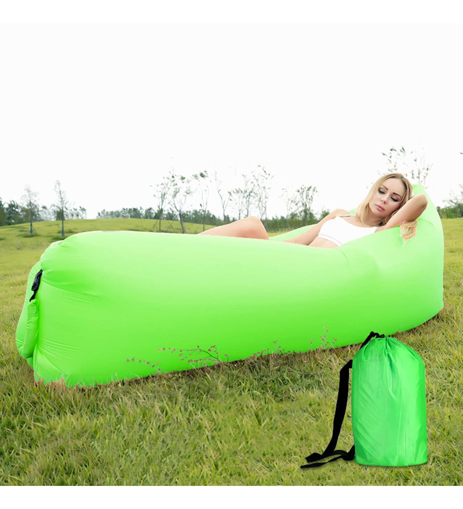DERJLY Inflatable Lounger Inflatable Couch with Side Pockets and Matching Bag 75x27x20 inch Waterproof Anti-Leak and Portable Inflatable Chair for Traveling Camping Beach Parties Music Festivals Green - Buy Online on GoSupps.com