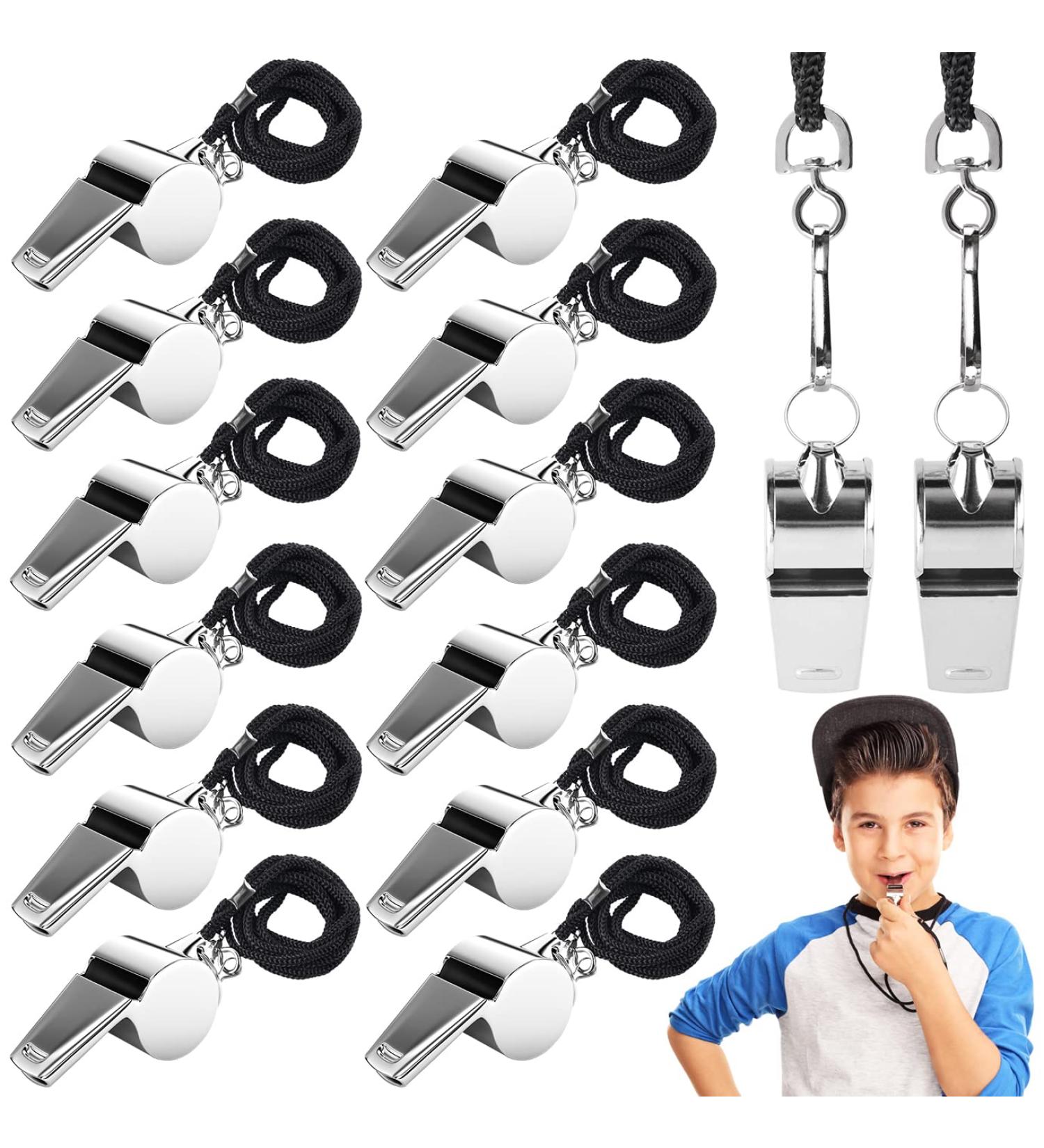 QUACOWW 12 PCS Stainless Steel Whistles - Durable Trainer Whistles with Removable Buckle & Lanyard - Black - Buy Online on GoSupps.com