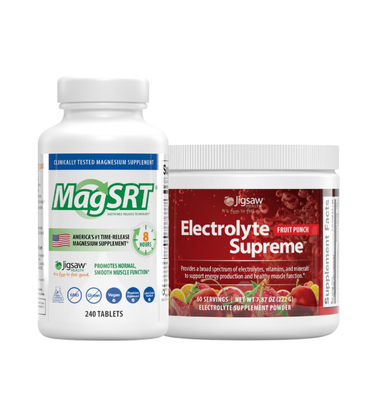 Jigsaw Health Bundle | MagSRT 240 Tablets and Electrolyte Supreme (Fruit Punch) 60 Servings (Jar) - Buy Online on GoSupps.com