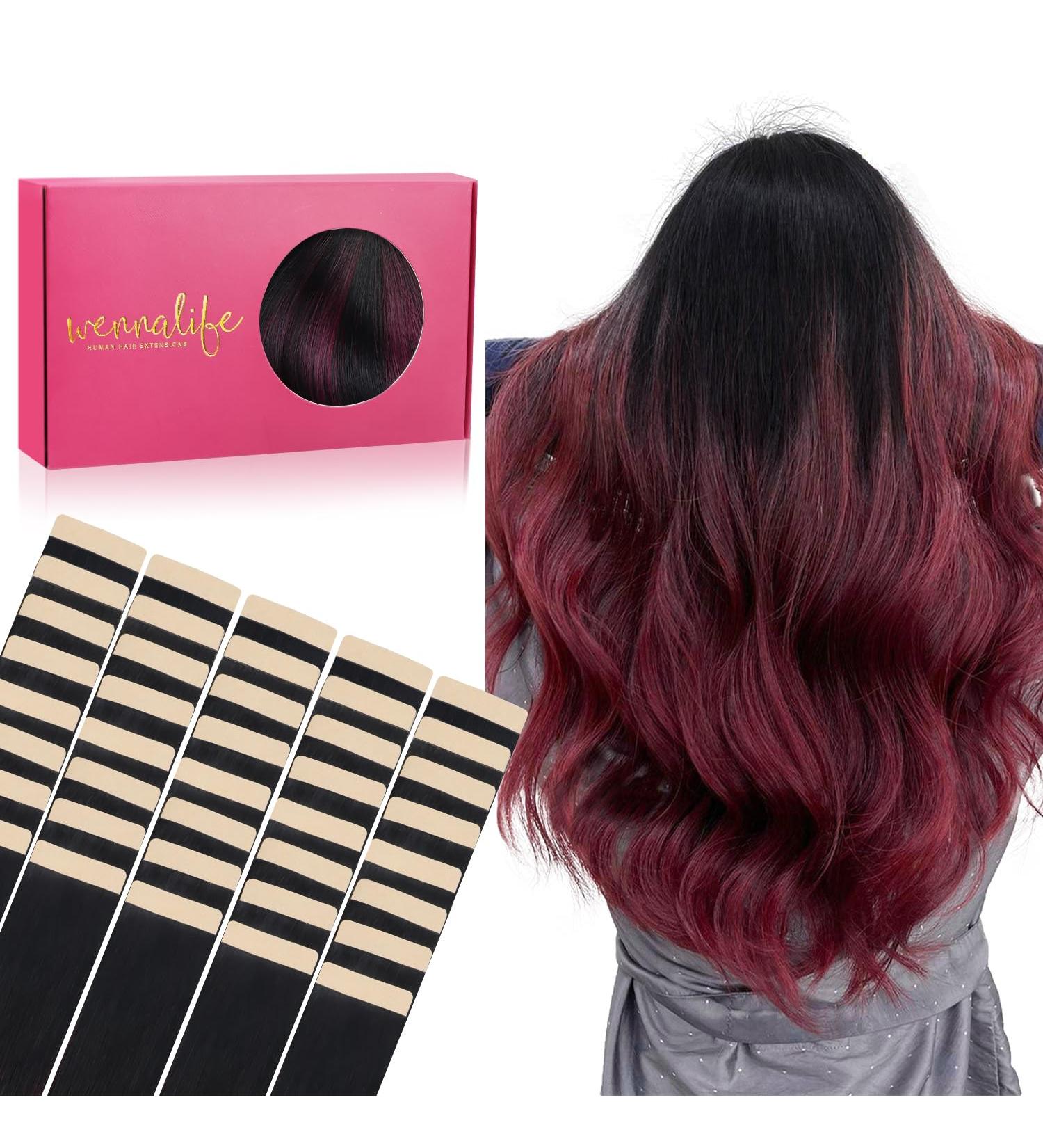 Buy If-of-Hearted Tape Extensions - 40pcs 100g 16 Jet Black to Burgundy Real Hair - Invisible Hair Extensions for Seamless Look - Buy Online on GoSupps.com