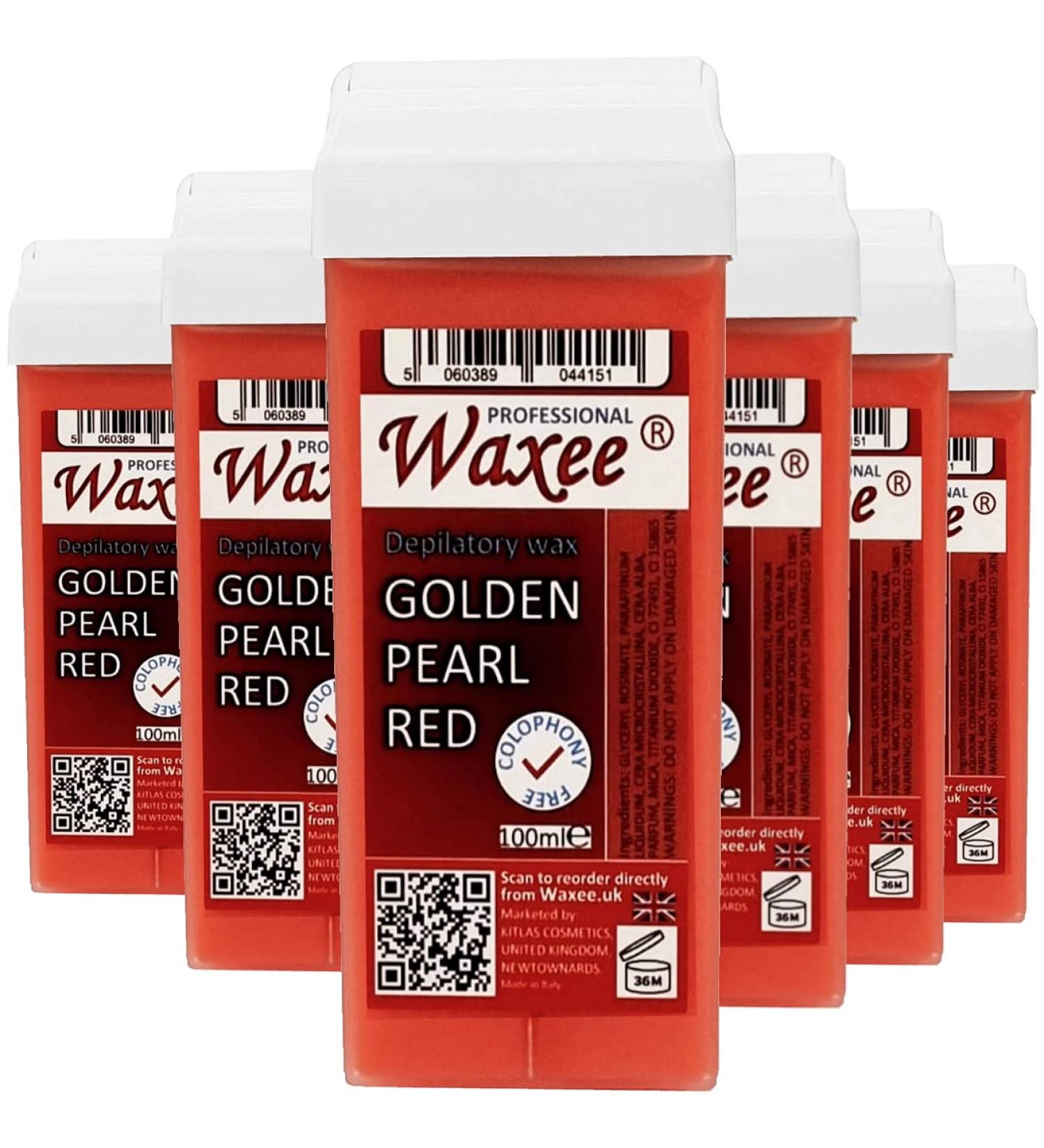 6 x 100ml roll on wax cartridge roller wax refill COLOPHONY FREE Waxee (Roll on wax Golden Pearl Red)