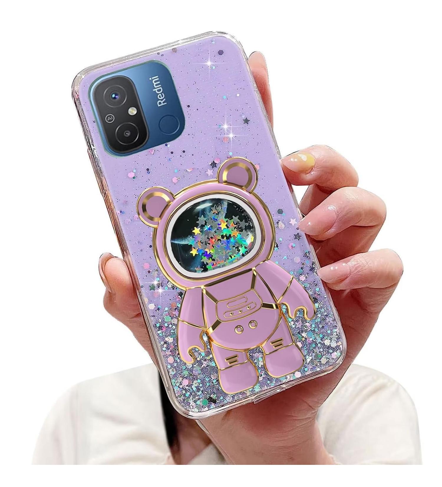 Tivenfezk Nadoli for Xiaomi Redmi 12c - Glitter Astronaut Stand Shell Case | Soft Silicone Bling Protective Cover | Transparent Purple Design - Buy Online on GoSupps.com