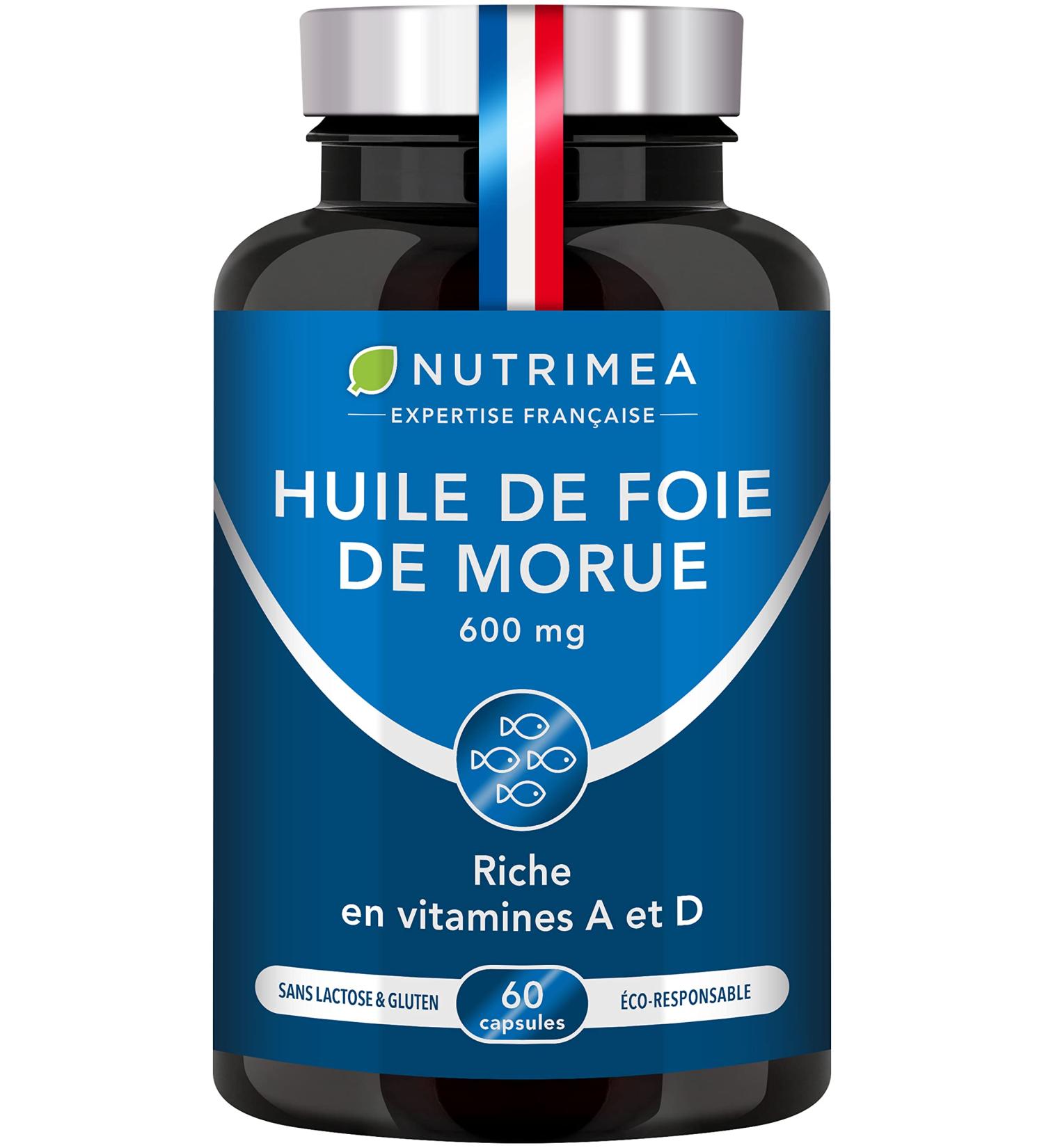 Cod Liver Oil - 600 mg - 100% Vitamins A and D Needs - Immunity - Skin Health - Bone Capital - Premium Quality - 60 Capsules - Nutrimea - Made in France - Buy Online on GoSupps.com