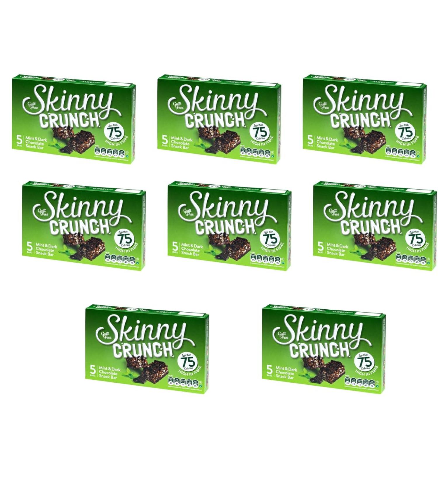 Skiny Crunch Mint & Dark Chocolate Snack Bars 5 Pack - A Low Calorie Chocolate Snack - Perfect For a Quick Snack On-The-Go - Pack of 8