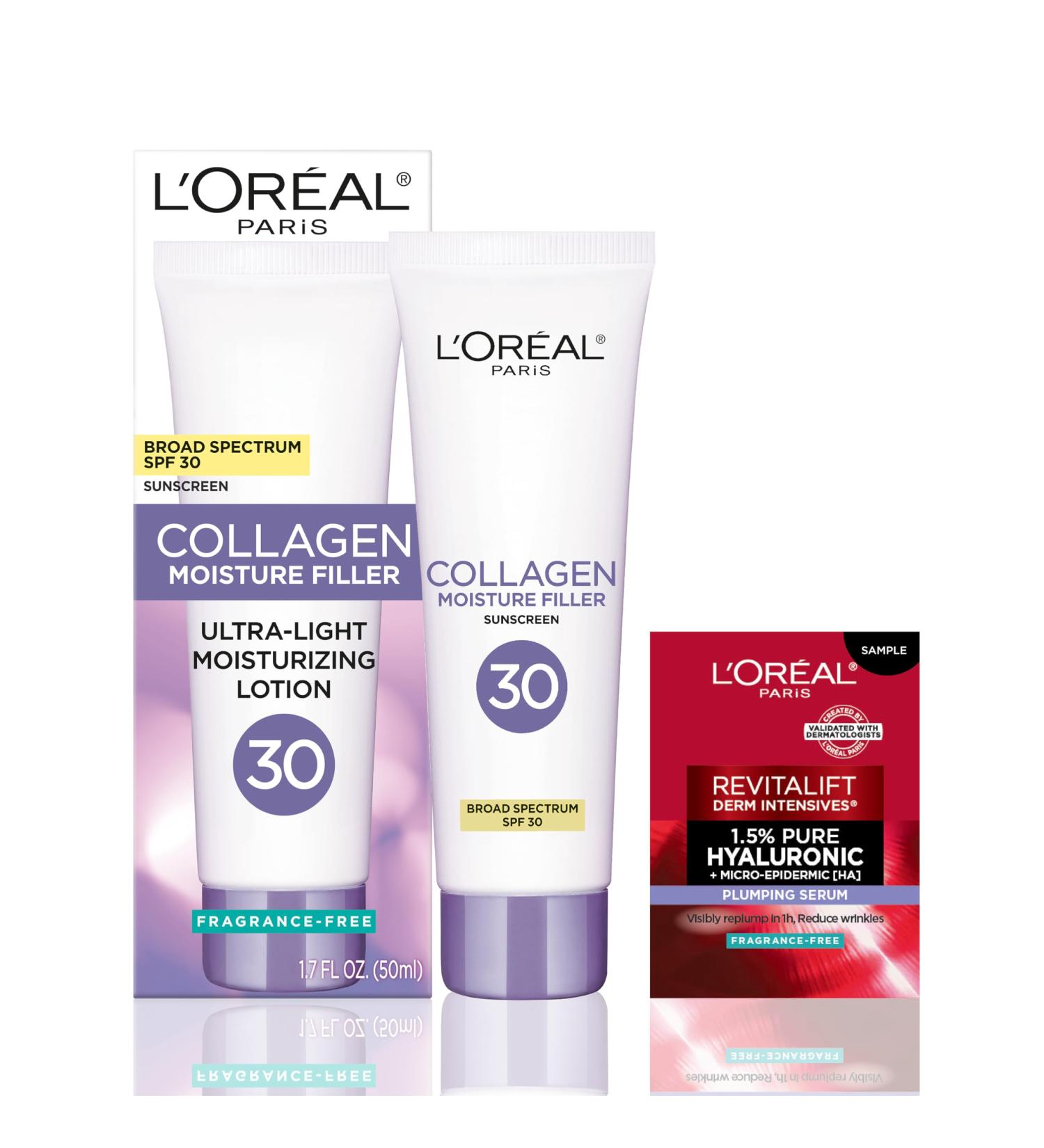 L'Oreal Paris Collagen Moisture Filler Face Cream with SPF 30 | Anti-Aging Moisturizer & Daily Sunscreen | Includes Free Face Serum Sample - Buy Online on GoSupps.com