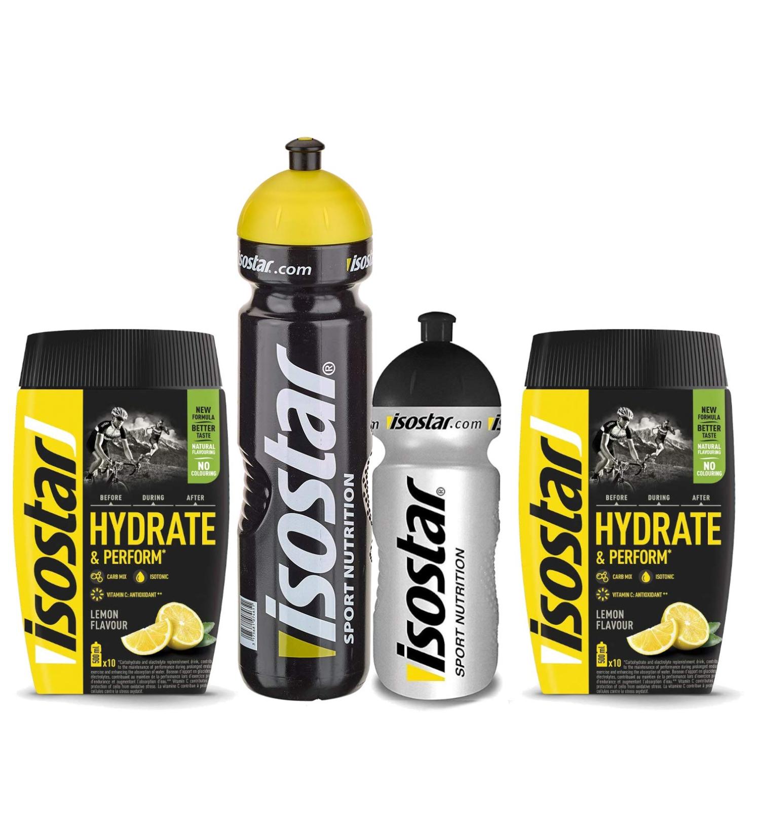 ISOSTAR Hydrate & Perform Isotonic Electrolyte Drink 2x400g + Bottles - Support Sporty Performance (4 Pieces) - Buy Online on GoSupps.com