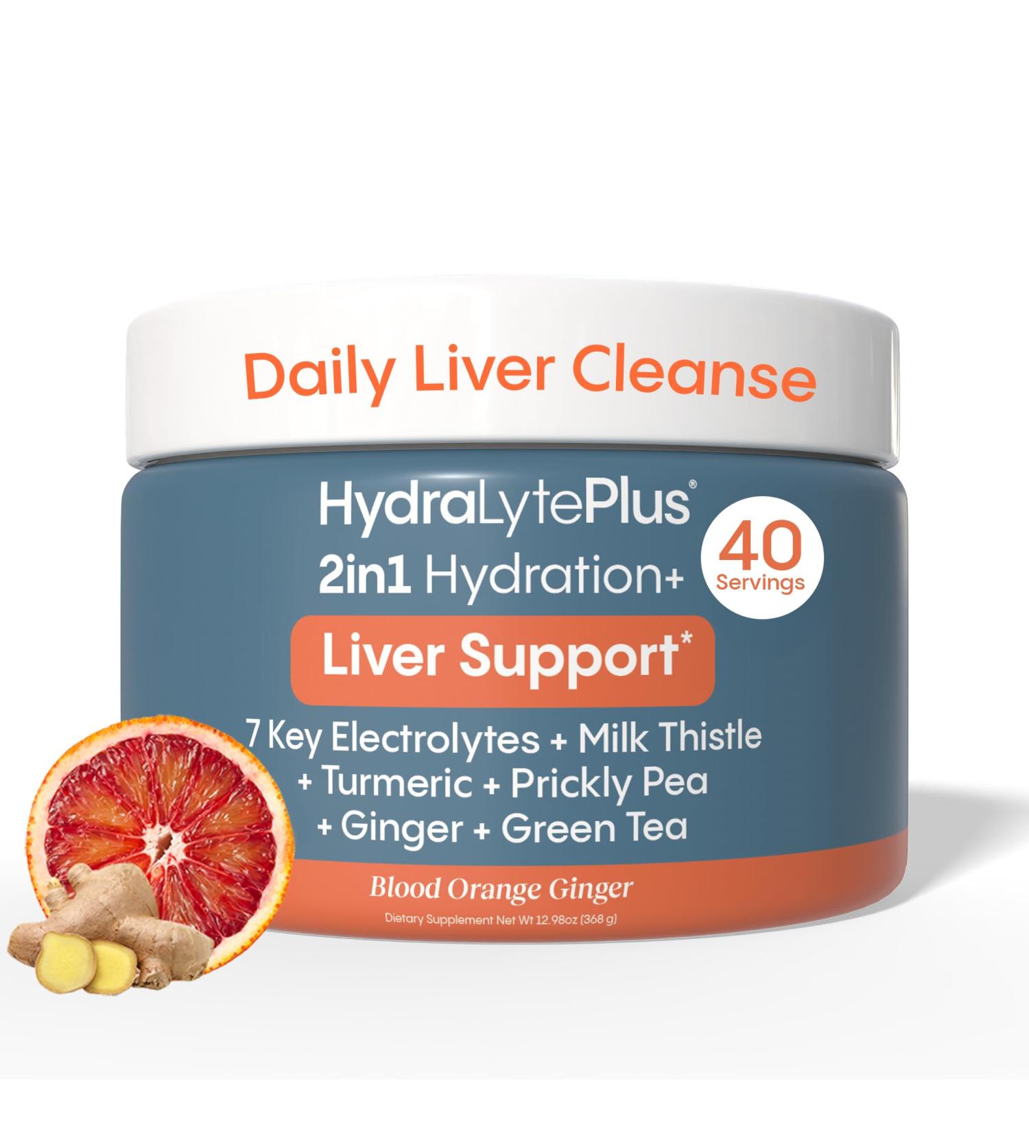 Hydralyte Liver Support + Electrolyte Mix with Milk Thistle Turmeric Ginger Prickly Pear Green Tea Extract Formulated for Rapid Rehydration (Blood Orange Ginger 40 Serve Tub) - Buy Online on GoSupps.com