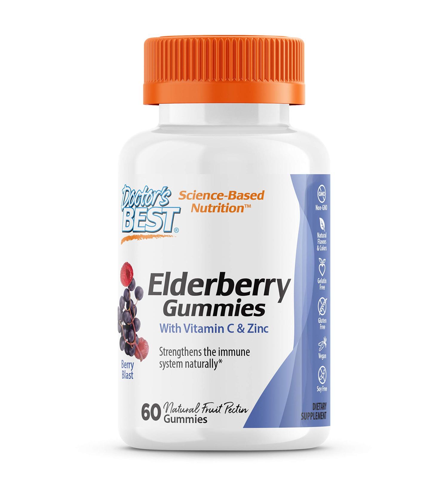 Doctor's Best Elderberry Gummies with Vitamin C & Zinc - Immune Support, 60 Berry Blast Gummies - Buy Online on GoSupps.com