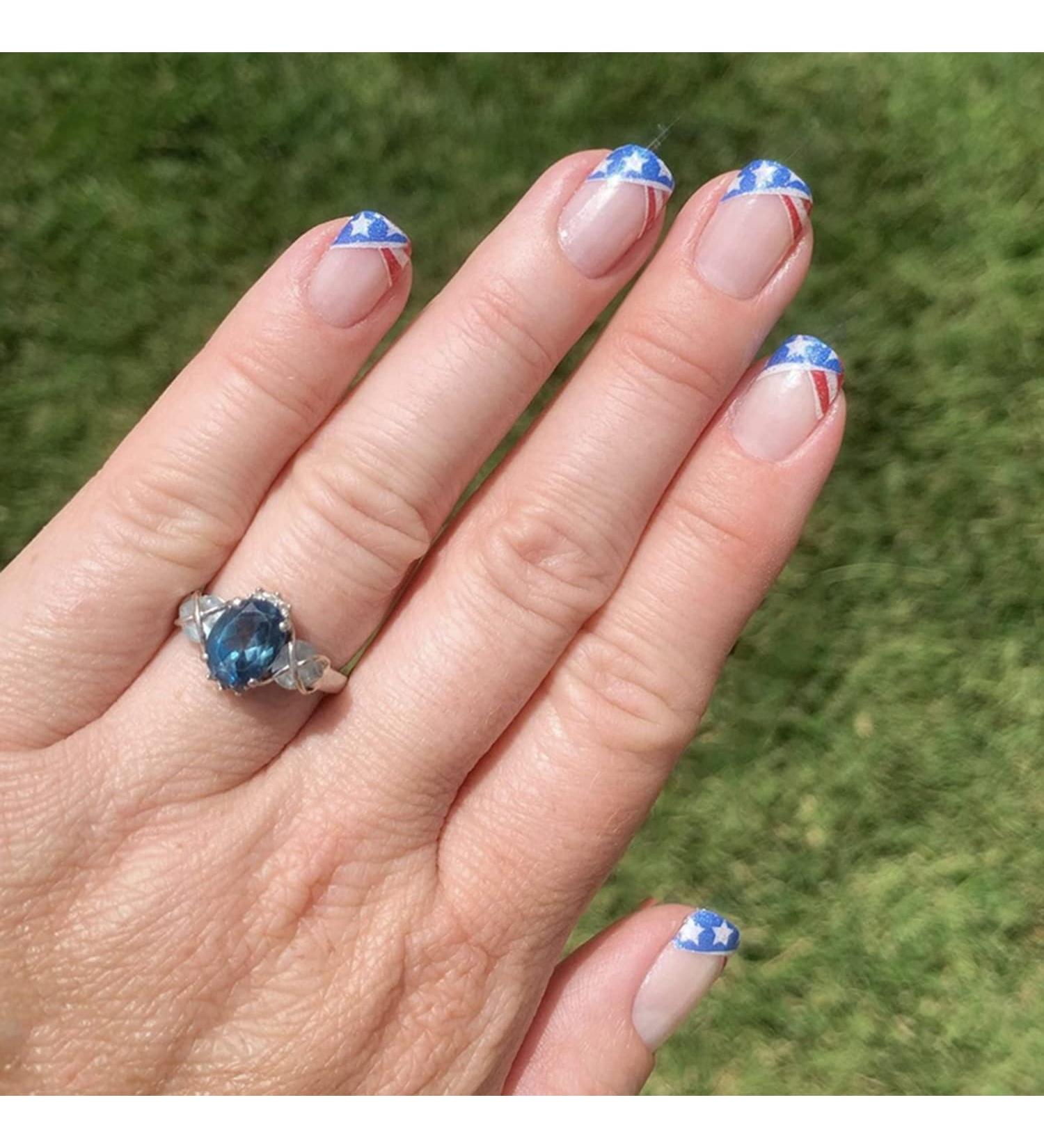 Foweso Independence Day Short Square Fake Nails - Patriotic Stars and Stripes Design - 4th of July Acrylic False Nails for Women and Girls - Buy Online on GoSupps.com