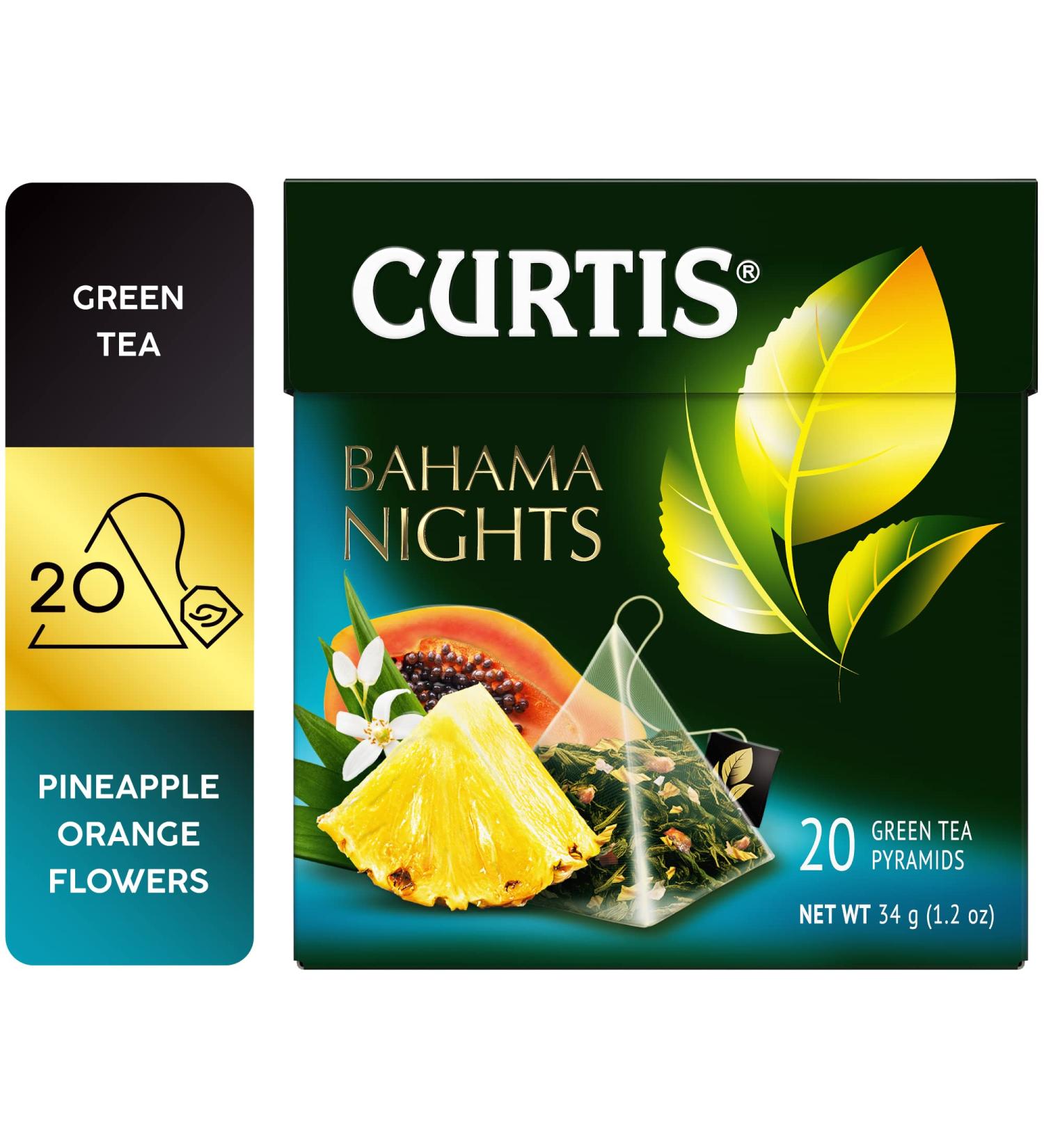 Curtis Green Tea Premier Chinese Green Tea Blended with Exotic Fruits 20 Individual Mesh Pyramids BAHAMA NIGHTS - Buy Online on GoSupps.com
