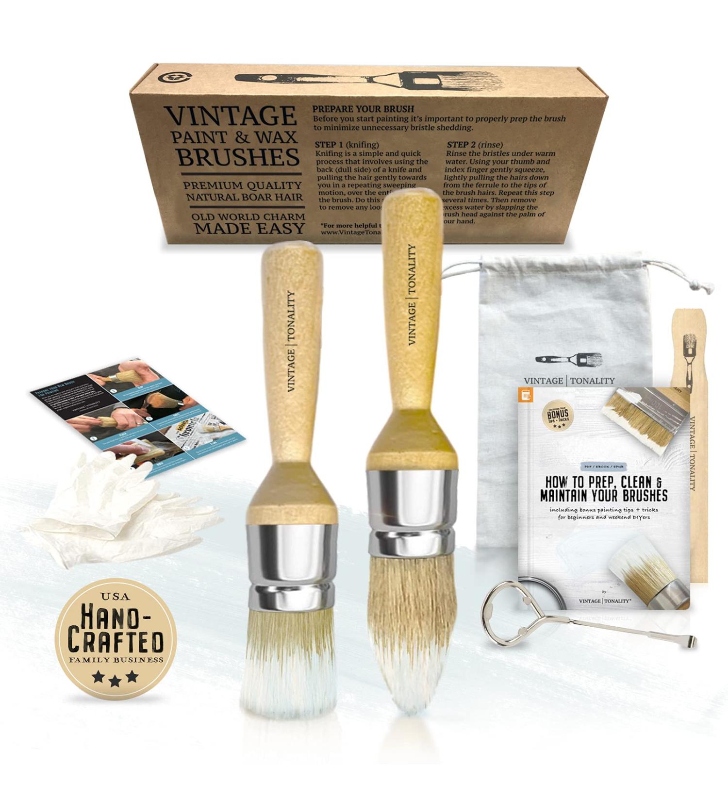 Small Chalk and Wax Brush Set - 2 Brushes Stencil Kit for Furniture Craft Projects - Buy Online on GoSupps.com