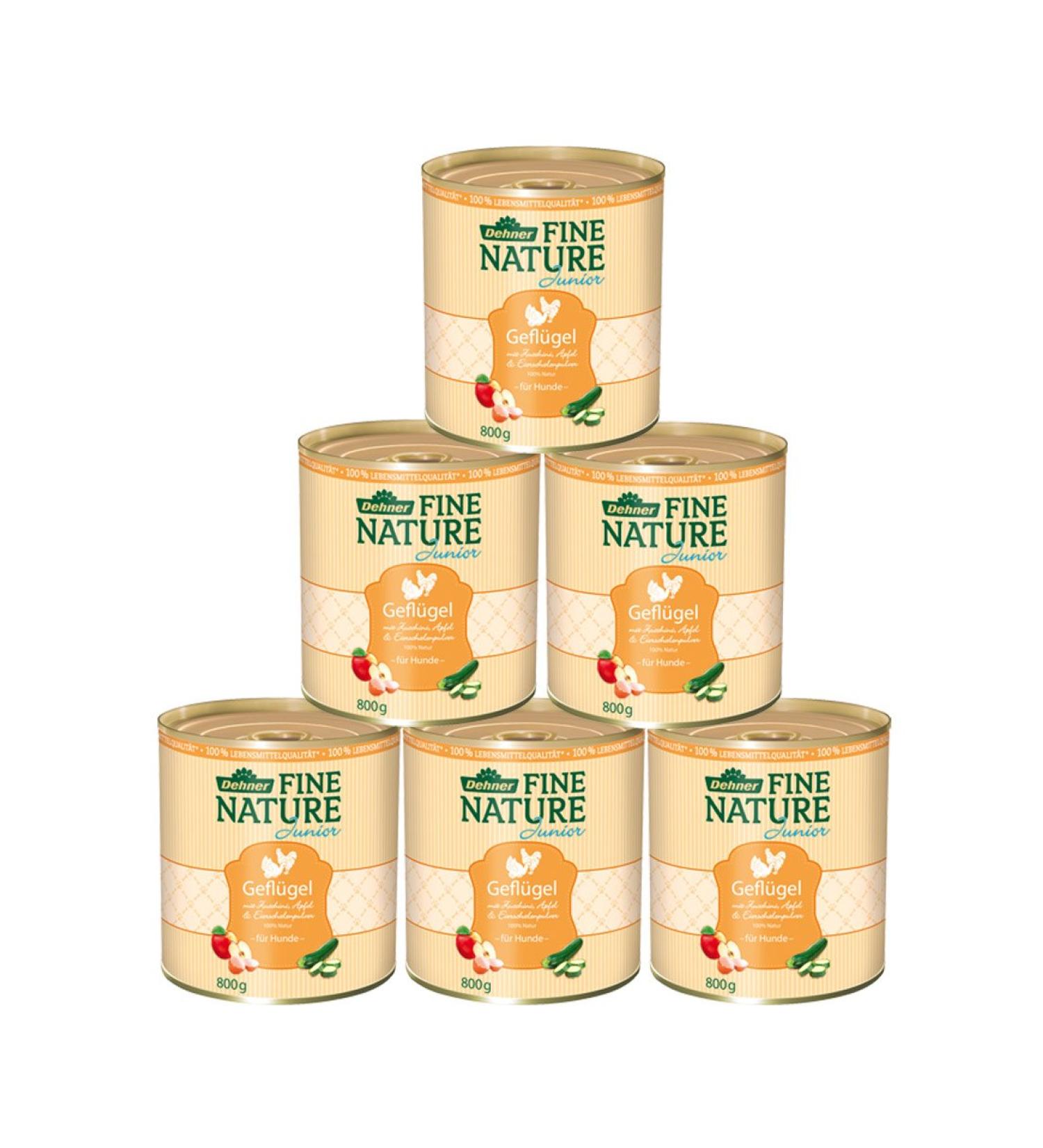 Dehner Fine Nature Dog food wet food in food quality for puppies and young dogs poultry 6 x 800 g can (4.8 kg) junior poultry poultry 800 g (6 Pack)