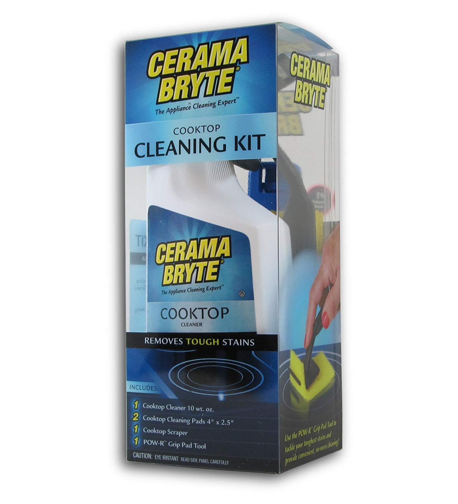 Cerama Bryte Cooktop Cleaning Kit - 10 oz. Cleaner, 2 Pads, 1 Tool, 1 Scraper - White - Buy Online on GoSupps.com