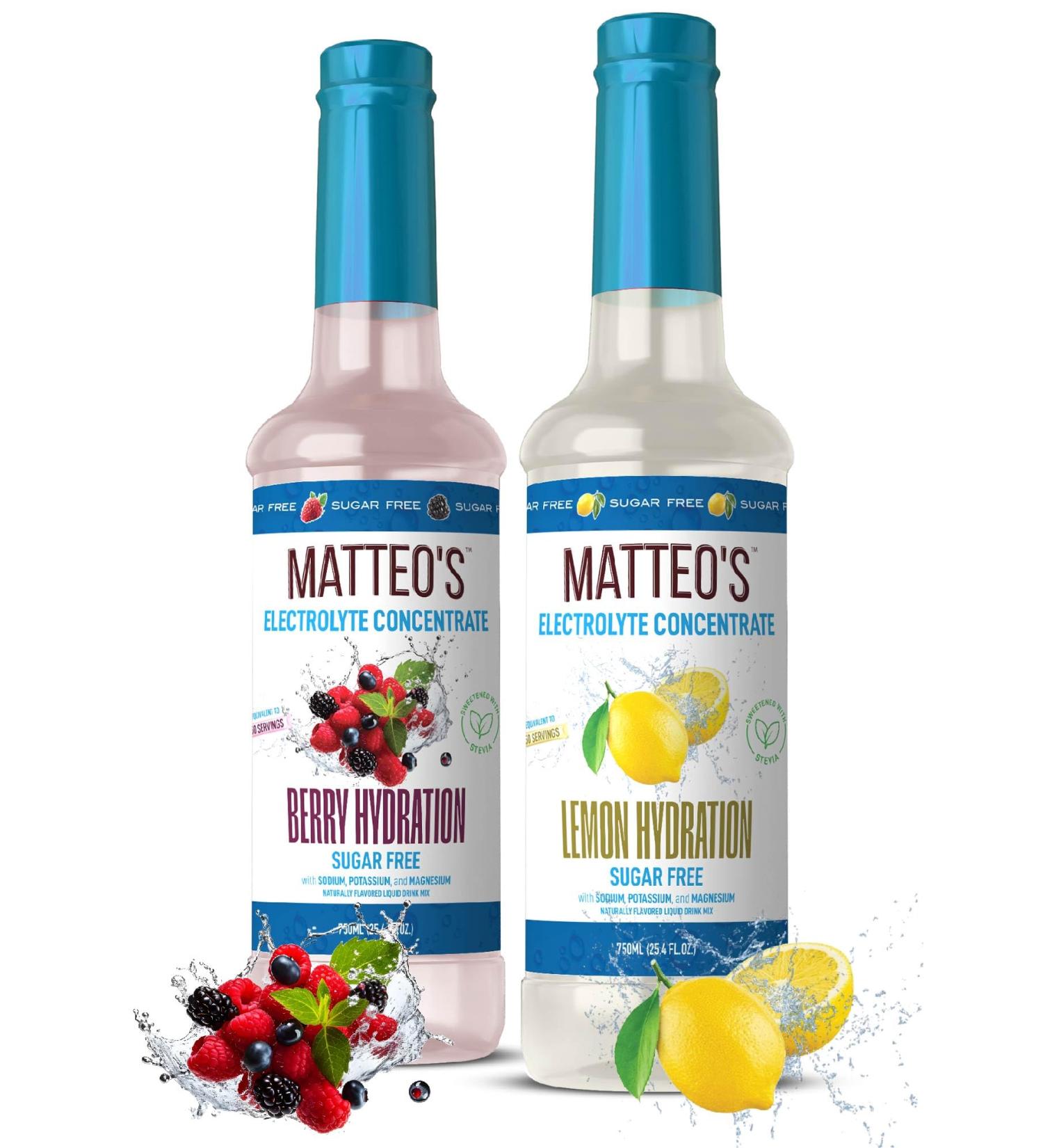 Matteo's Sugar-Free Hydration Concentrate - Electrolyte Drink for Quick Rehydration & Endurance Ideal for Workouts Travel Heat & Sun Delicious with Vitamins & Nutrients Berry & Lemon Flavor 750ml 2-Pack - Buy Online on GoSupps.com