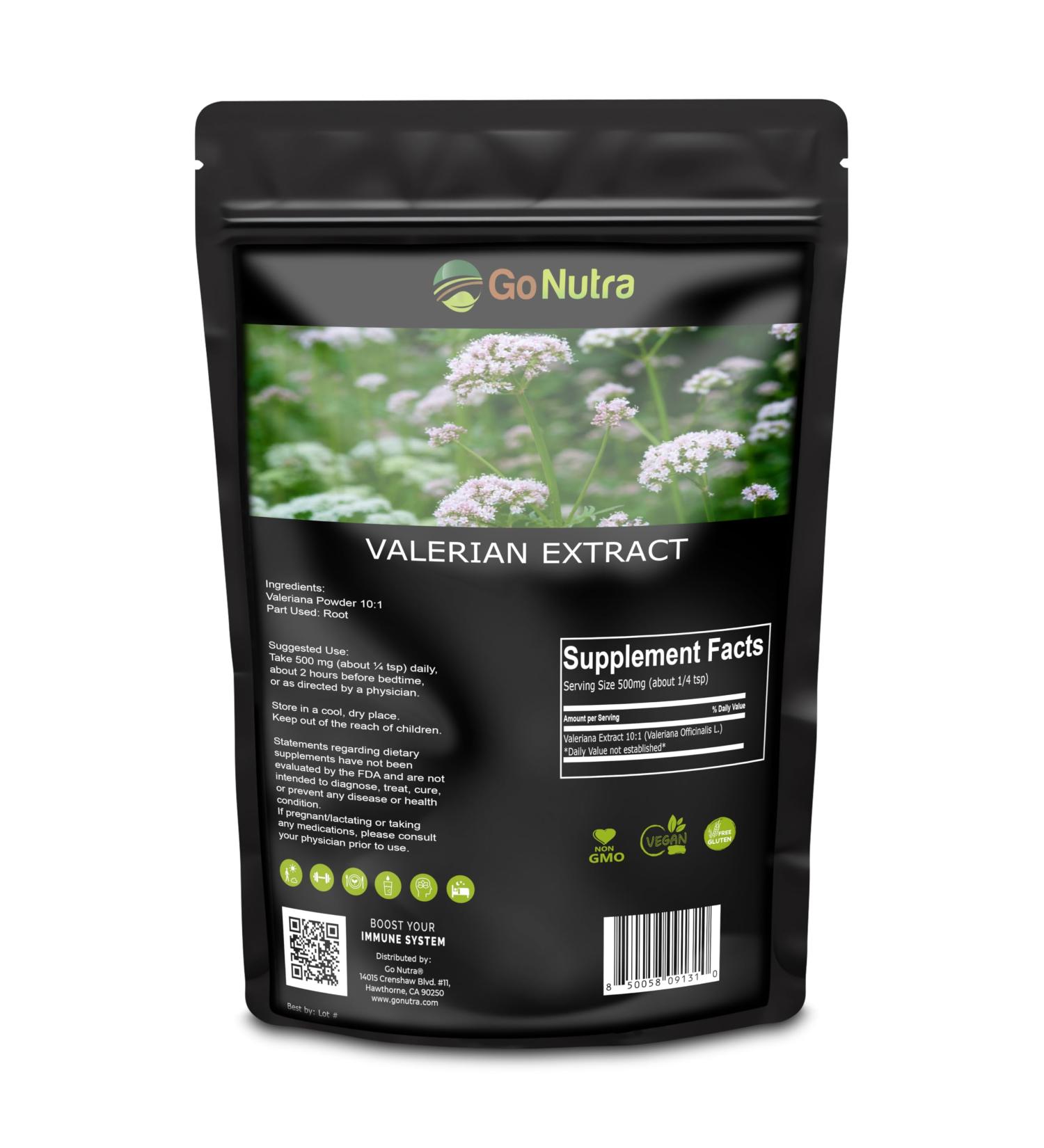 Go Nutra Valerian Root Extract Powder | 10:1 Extra Strength Valeriana Officinalis | Herbal Valerian Root Powder No Fillers Vegan Non-GMO Gluten-Free | 8 oz - Buy Online on GoSupps.com