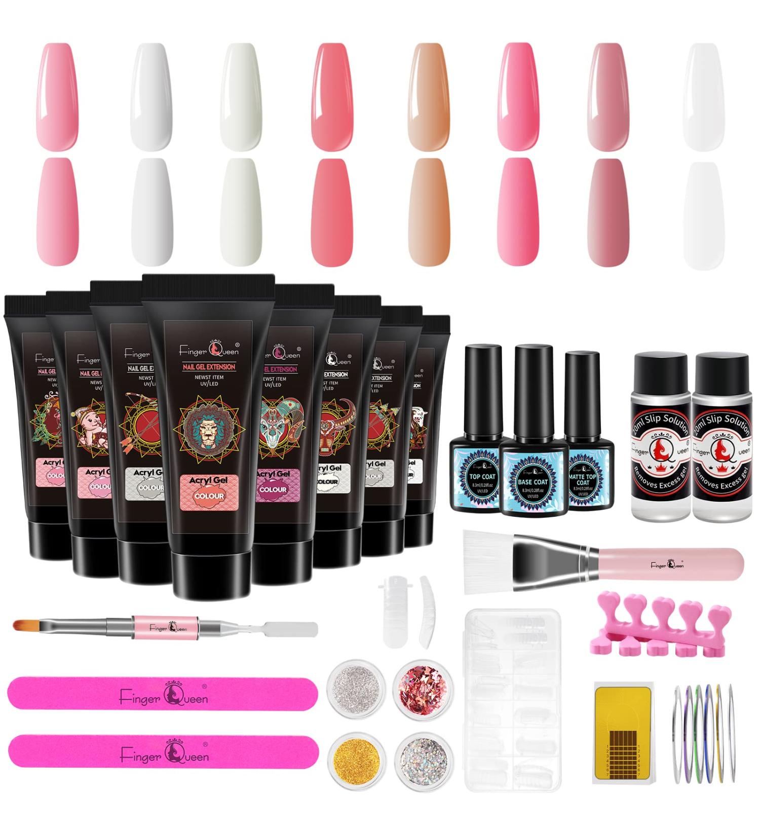 Poly Nail Gel Kit - 8 Colors Builder Gel All-in-one Set by Finger Queen Kit 01 - Buy Online on GoSupps.com
