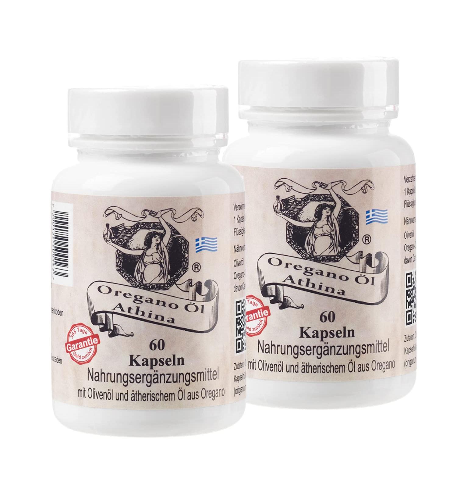 Buy Athina Oregano Oil Softgels - 2 x 60 Capsules (500mg) | 100mg Pure Oregano Oil & 400mg Extra Virgin Olive Oil from Greece | 80% Carvacrol | Natural Ingredients - International Shipping Available - Buy Online on GoSupps.com
