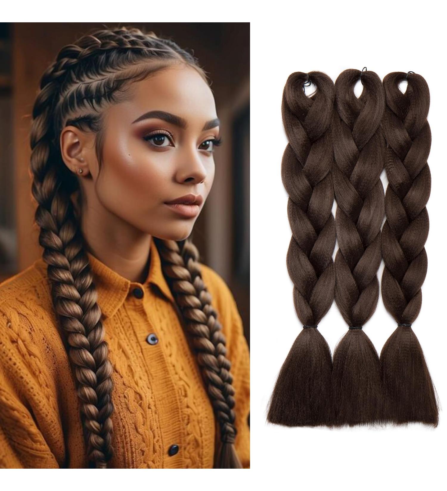 Silk-co 3 Pieces Braiding Hair Ombre Afro Twist Braid Hair Extensions Crochet Box Synthetic Jumbo Braids 24inch 300g-Medium Brown Twist Medium Brown - Buy Online on GoSupps.com