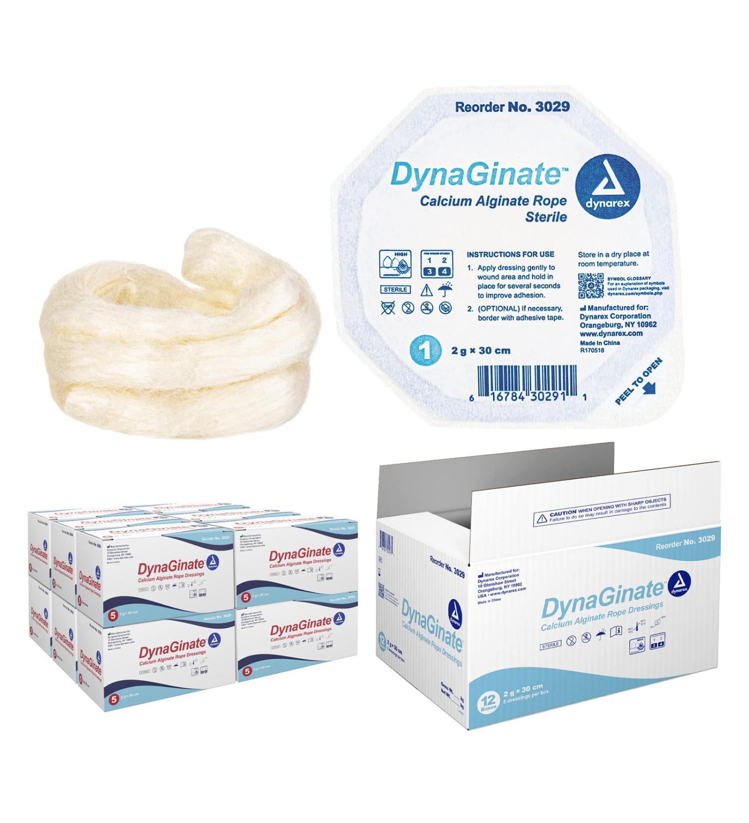 Buy Dynarex DynaGinate Calcium Alginate Wound Dressing - Sterile Non-Stick Gel Pads for Heavy Exudation - 2g x 30cm - 12 Boxes of 5 - Fast International Shipping - Buy Online on GoSupps.com
