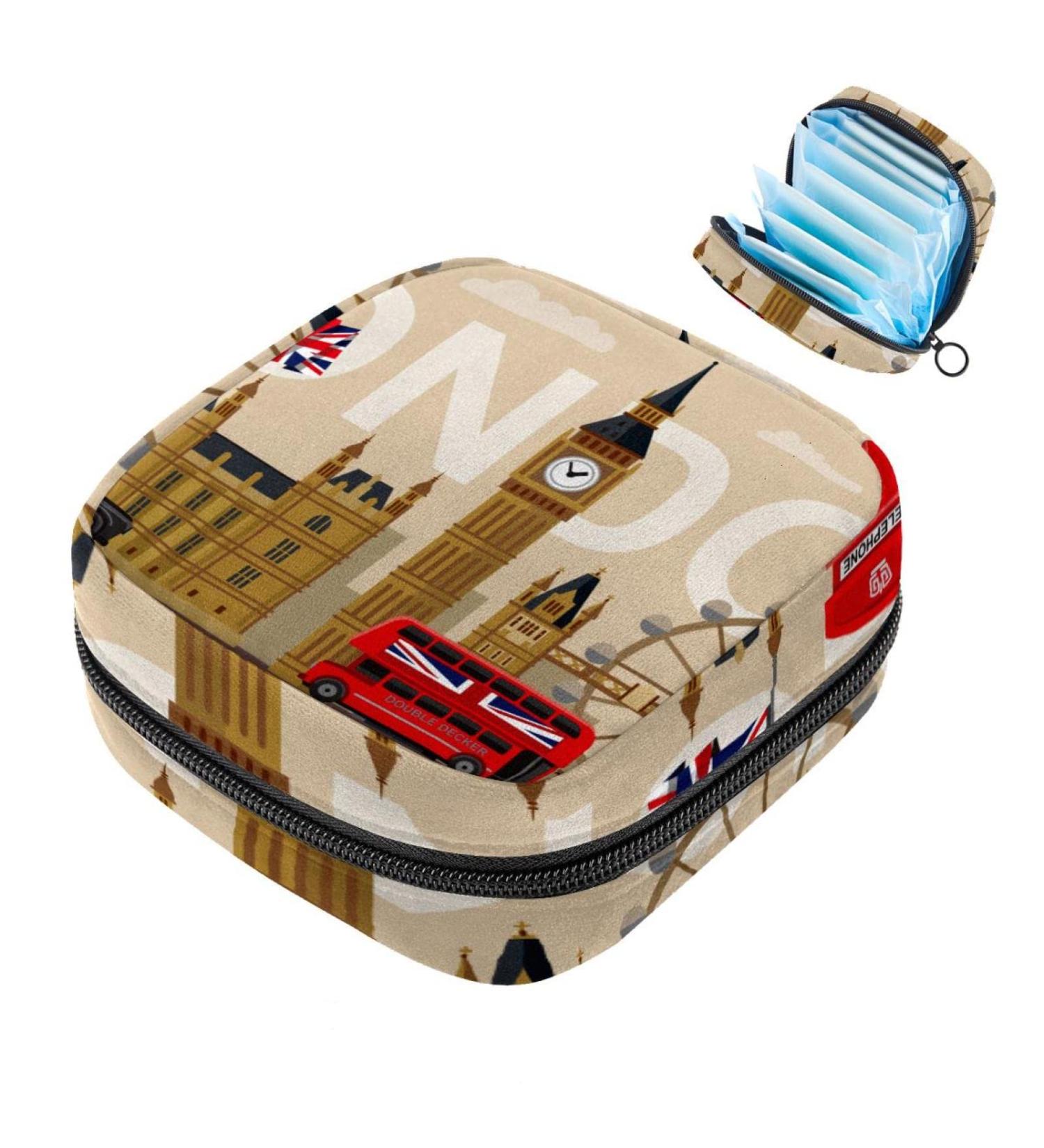 Menstrual Bag Zipper for Women & Girls - Retro London UK Flag Tampon & Napkin Pouch - Buy Online on GoSupps.com