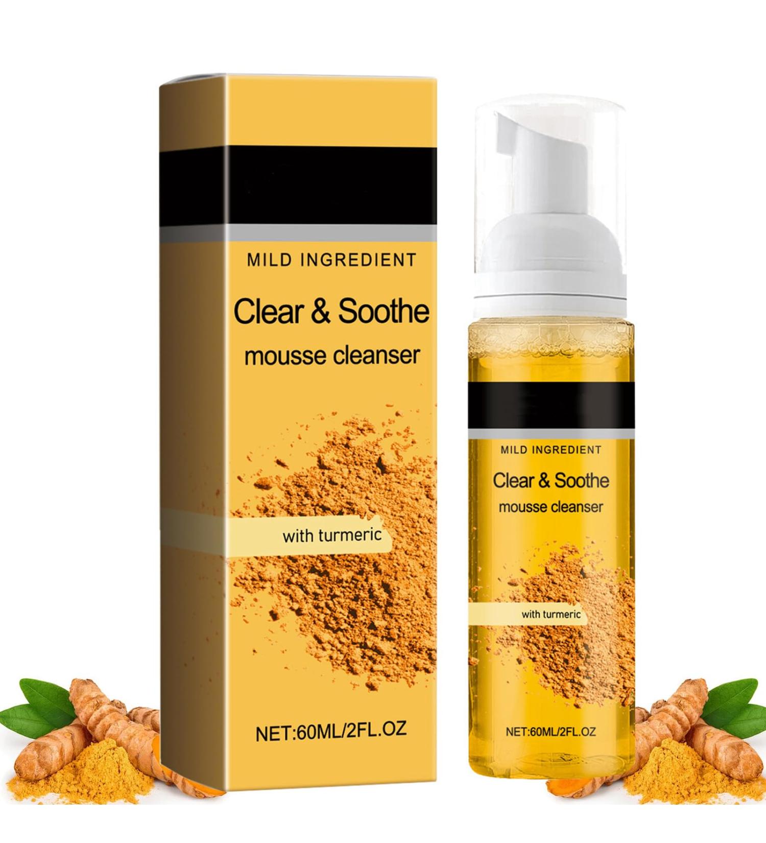 Turmeric Face Cleanser Clear & Soothe Mousse Cleanser Turmeric Cleanser For Gently Cleaning Pores Moisturising Face Wash Women Deep Cleansing Brightening Foaming Cleanser Daily Makeup - 60ml - Buy Online on GoSupps.com