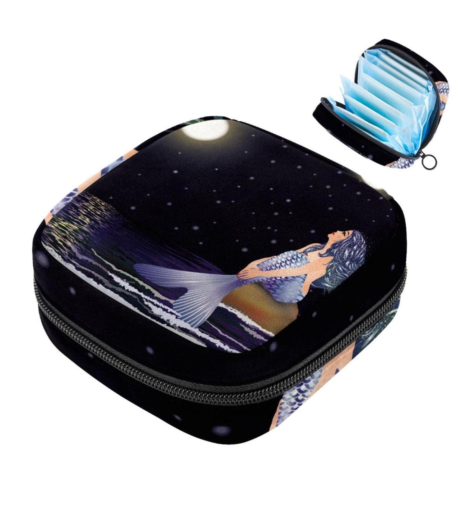 Menstrual Pad Bag with Zipper | Stylish Tampon Pouch for Women & Girls - Night Mermaid Design - Buy Online on GoSupps.com