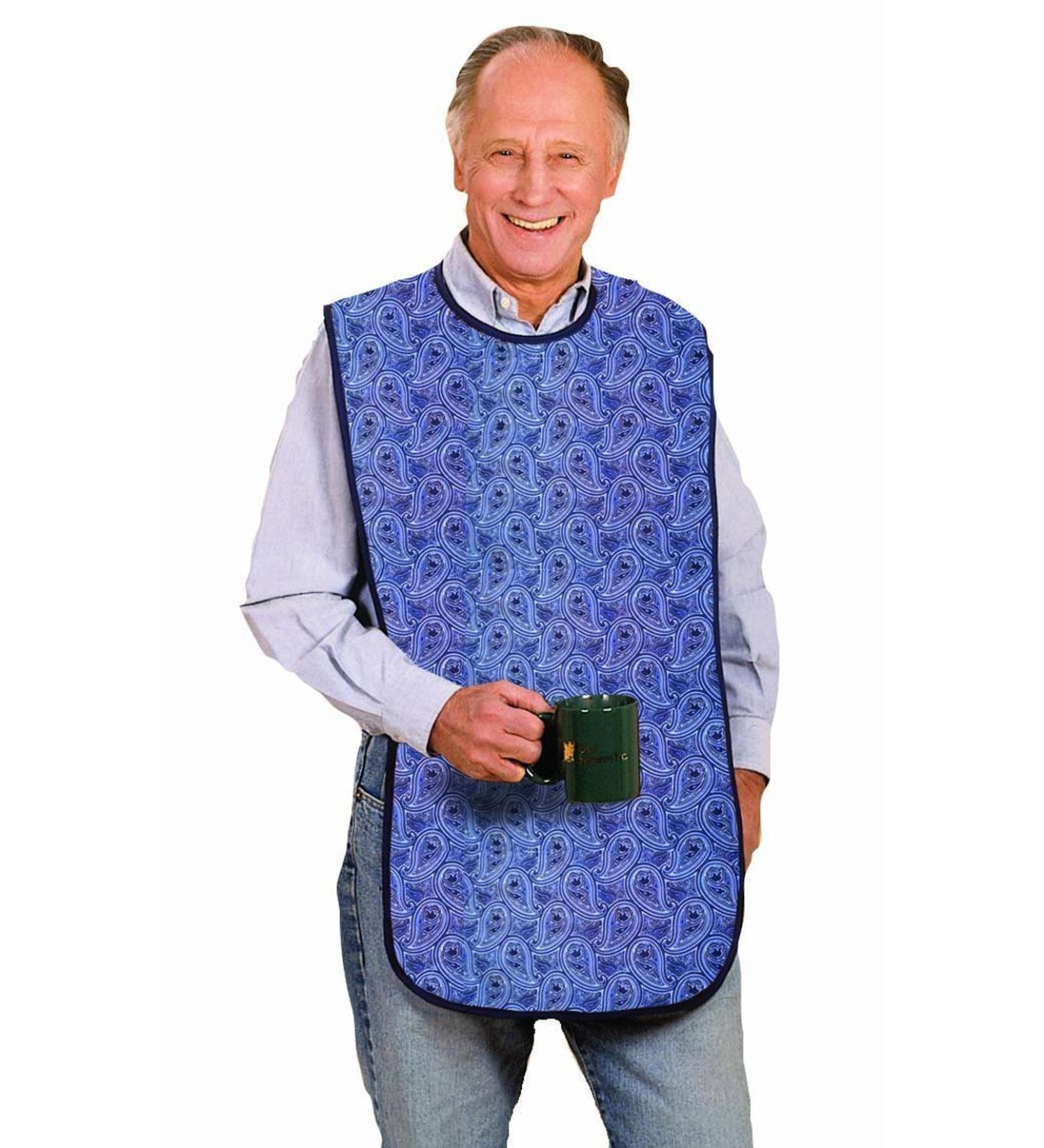 Priva Extra Long Blue Terry Waterproof Adult Bib 18x35 - Paisley Design - Mealtime Protector - Buy Online on GoSupps.com