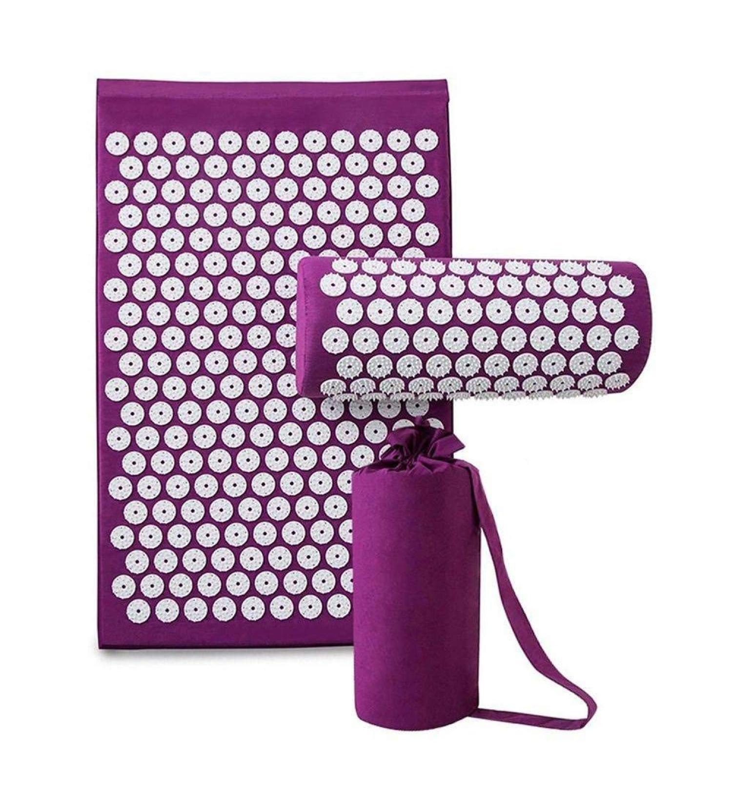 FLY Acupressure Pad & Pillow Set - Neck Pain Relief Massage Therapy with Carrying Bag | Purple Yoga Brick for Relaxation - Buy Online on GoSupps.com