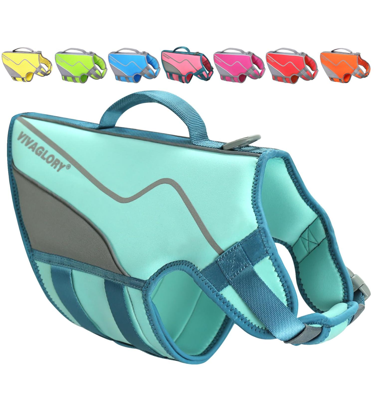 Vivaglory Sporty Dog Security Vest - Durable Neoprene Rescue Vest for Medium Dogs (Cyan 53-64cm) with Velcro Fastener - Buy Online on GoSupps.com