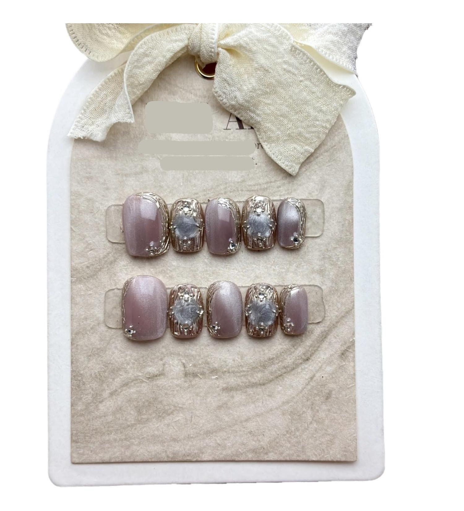 ZIIVIEVS Short Cat Eye Whitening Hand Wearing Armor Style Detachable Phototherapy Nail Enhancement Detachable Patch 10PCS (Size : S)