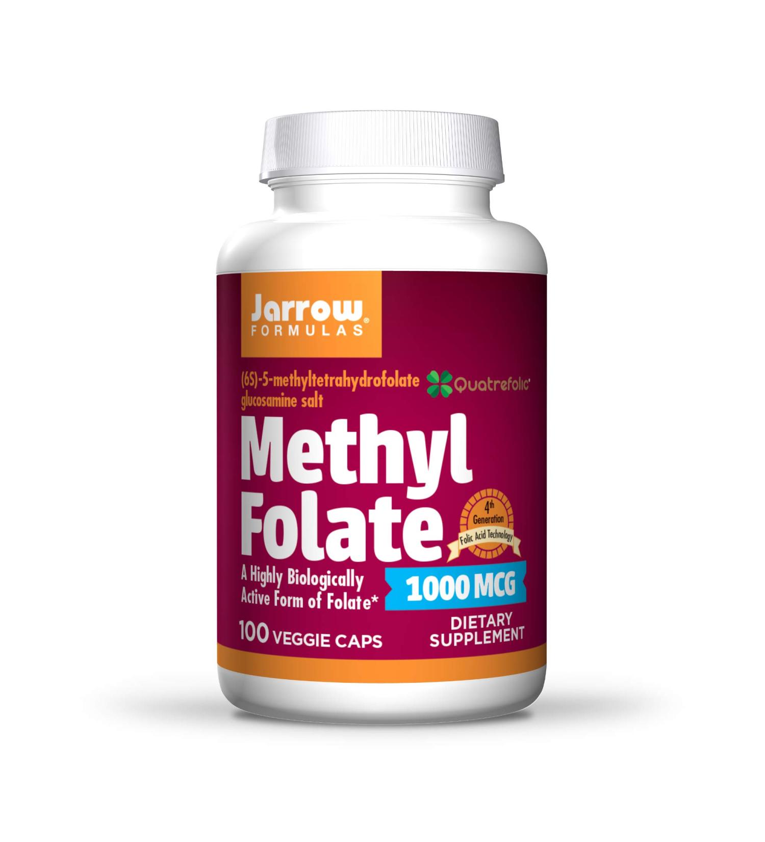 Jarrow Formulas Methyl Folate 1000 mcg - 100 Veggie Caps | Enhanced Absorption for Optimal Health - Buy Online on GoSupps.com