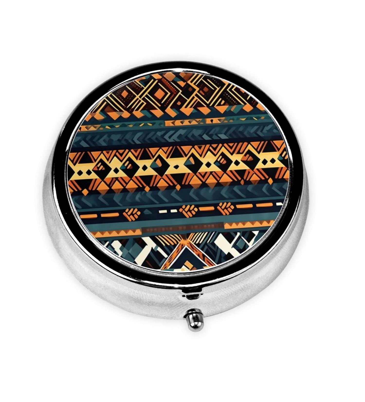 African Tribal Ethnic Textured Round Pill Box | 3 Compartment Organizer | Portable Travel Solution for Medication - Buy Online on GoSupps.com