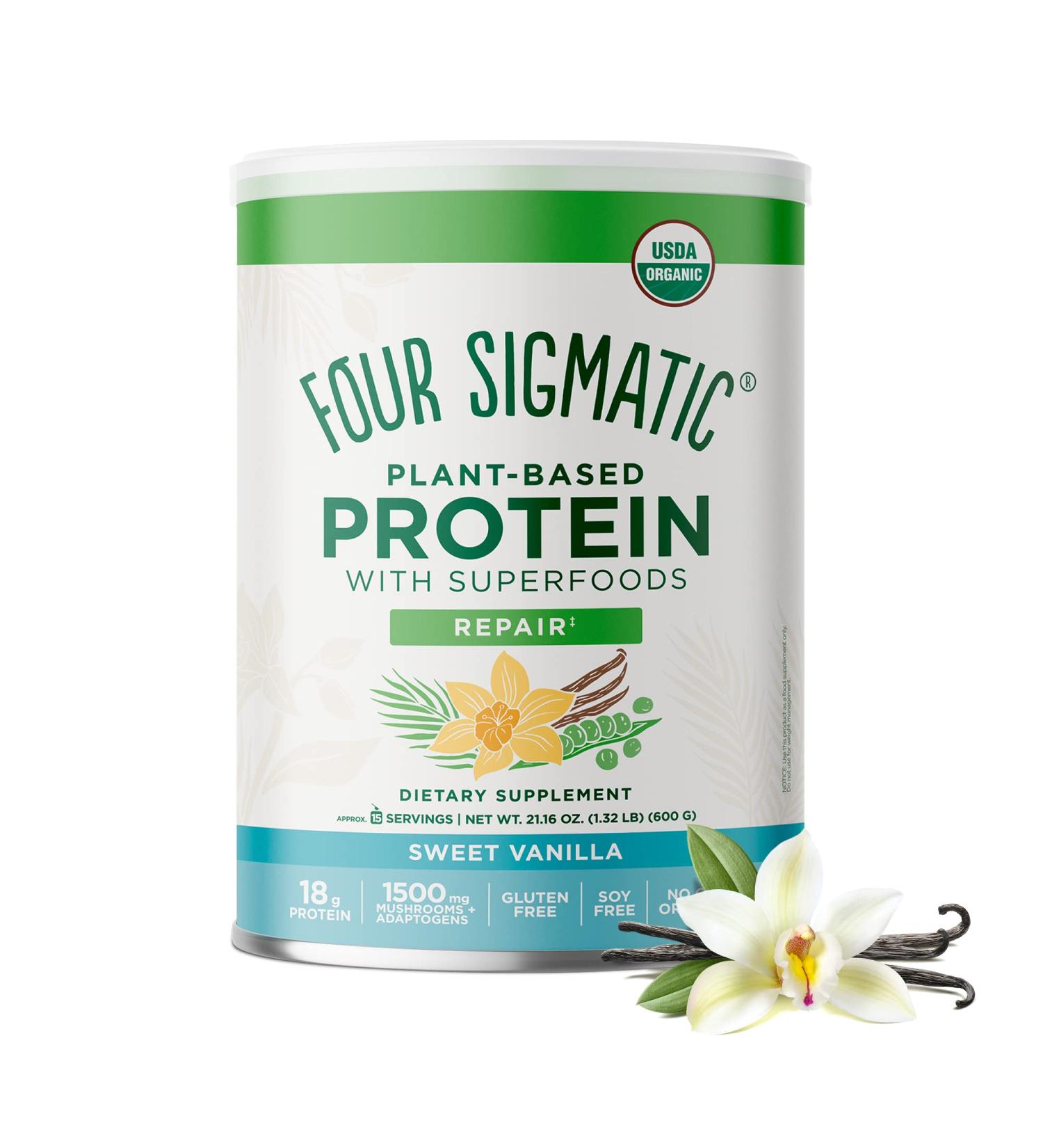 Four Sigmatic Plant-Based Protein with Superfoods - Sweet Vanilla 1.32 lbs (600g) - Boost Energy & Wellness - Buy Online on GoSupps.com