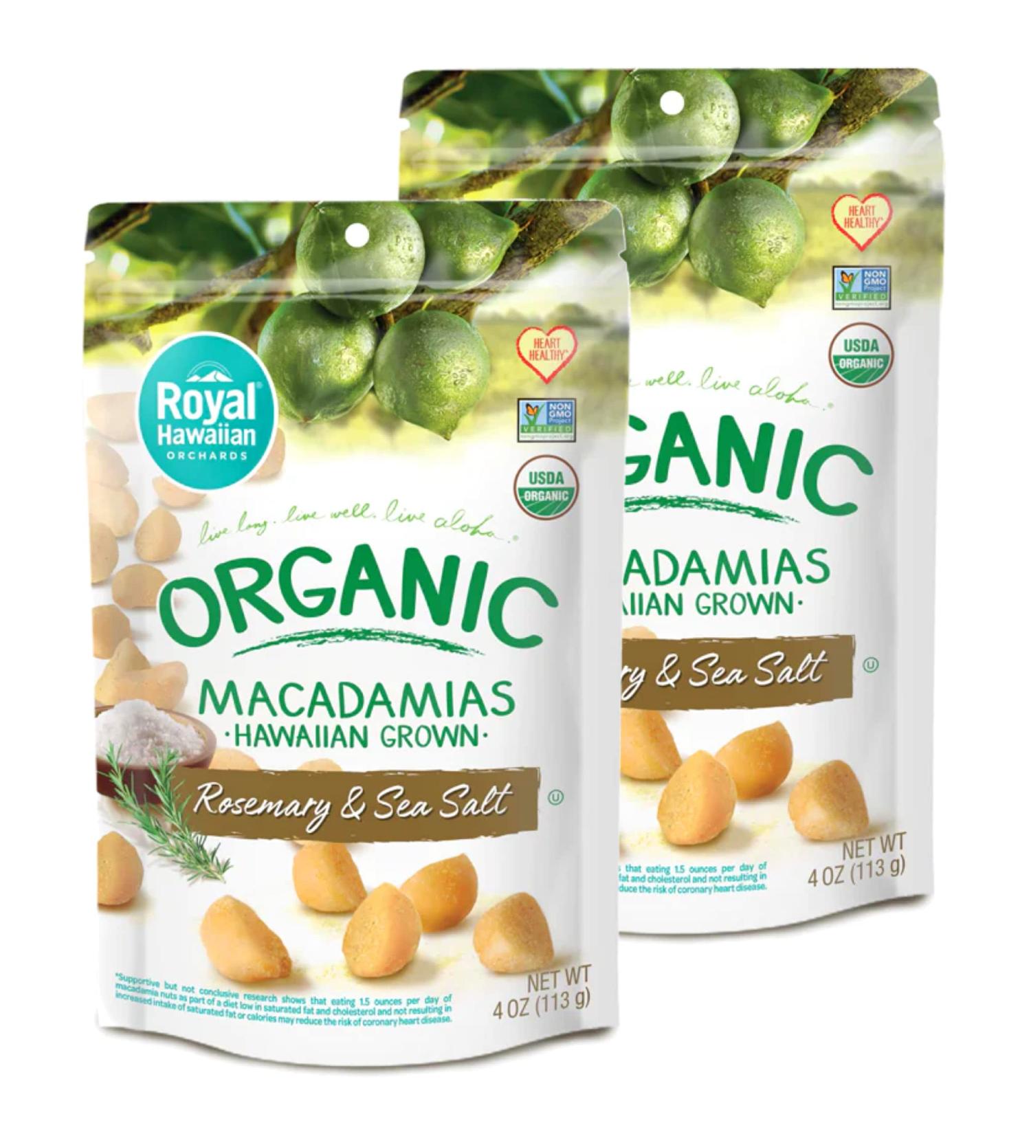 Royal Hawaiian Orchards Organic Rosemary Sea Salt Macadamia Nuts - 4 oz (Pack of 2) | Gluten-Free, Vegan, Non-GMO, Kosher - Buy Online on GoSupps.com