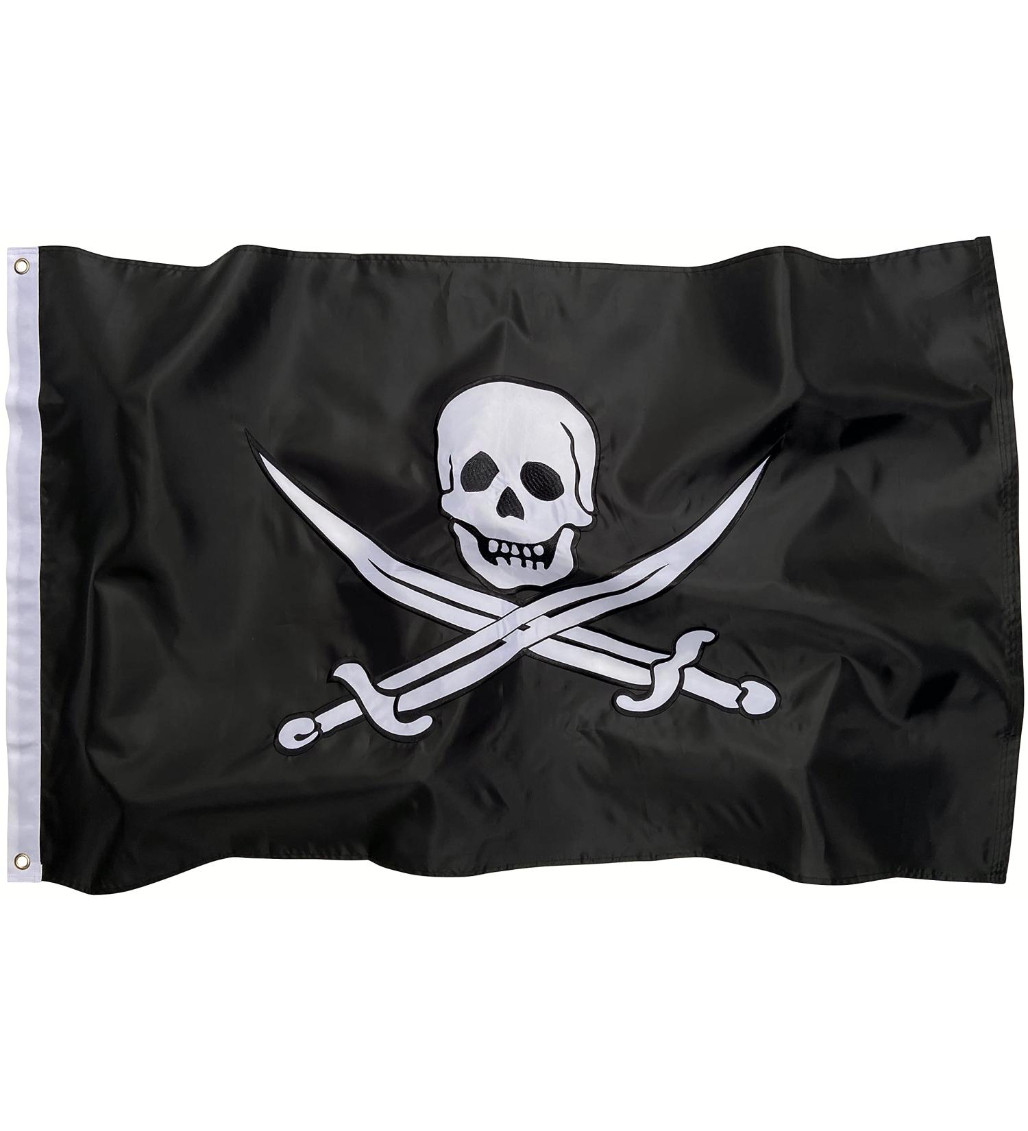 Pirate Flag - 3X5 Ft Outdoor Nylon Jolly Roger Banner Double Sided Embroidery, Brass Grommets, Boat Use | Calico Jack Style - Buy Online on GoSupps.com