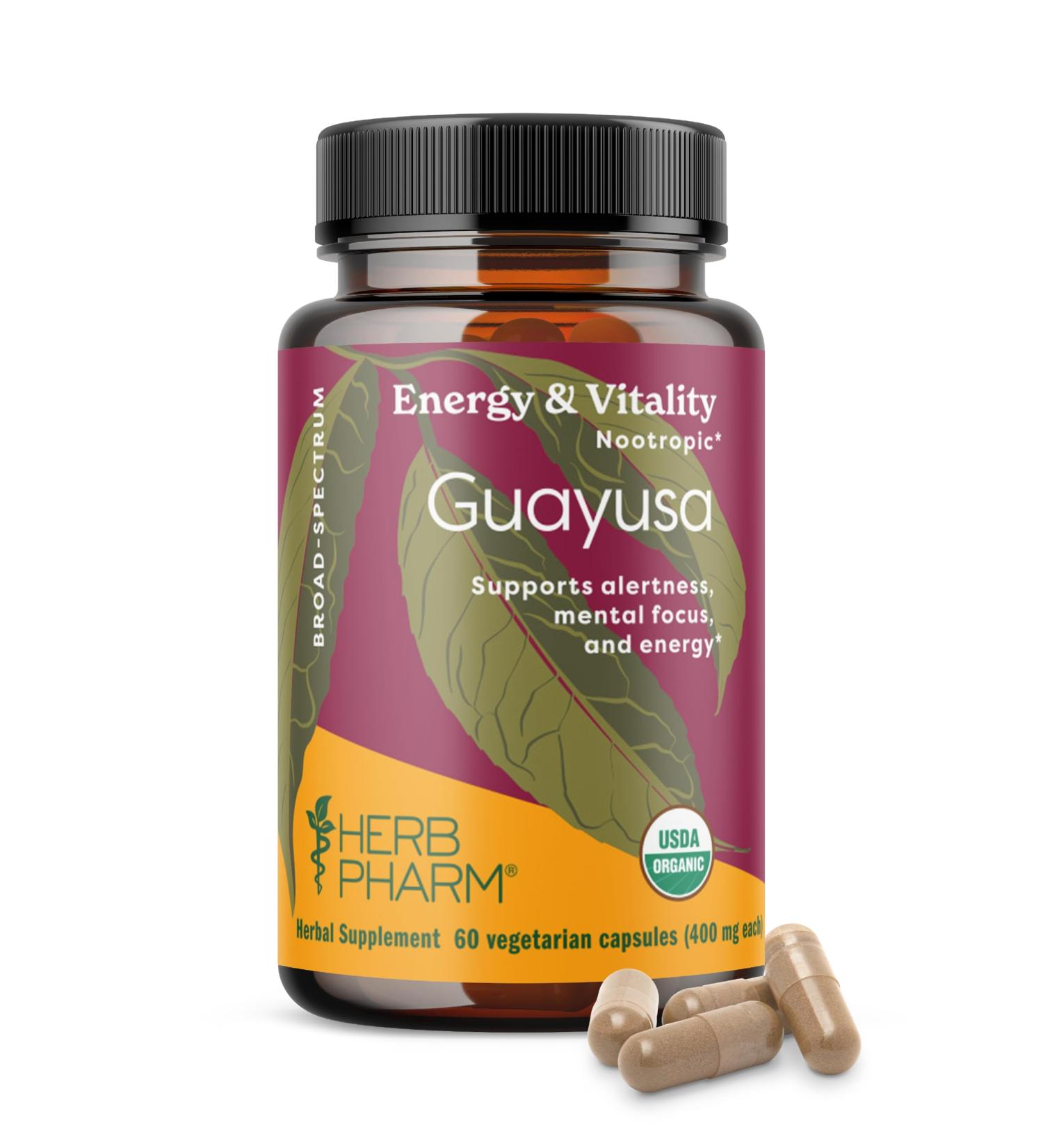 Herb Pharm Guayusa Capsules: USDA Organic Nootropic Brain Supplements for Focus Herbal Nootropic & Energy Support| 60 Vegan Capsules 30 Day Supply* - Buy Online on GoSupps.com