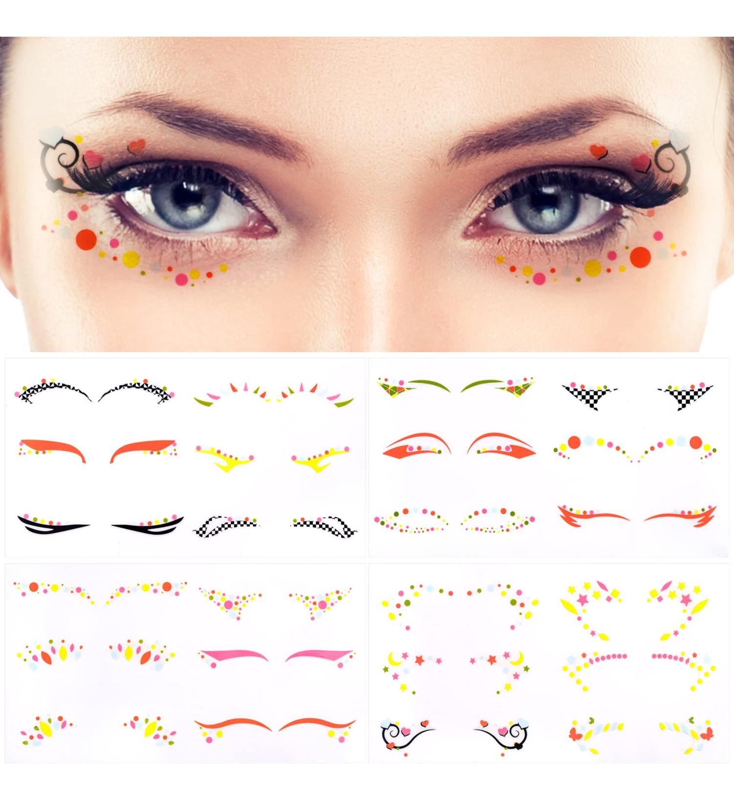 24 Pair Holographic Eyeliner Stickers - Colorful Self-Adhesive Eyes Stickers for Rave Party & Festival Decorations | 4 Exciting Styles - Buy Online on GoSupps.com