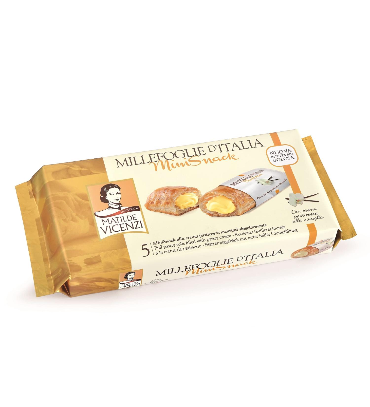 Matilde Vicenzi Vicenzi MilleFoglie D'Italia Mini Snack with Light Cream Filling Italian Puff Pastry with Delicate Light Cream Filling Mini Snack (16 x 125 g)