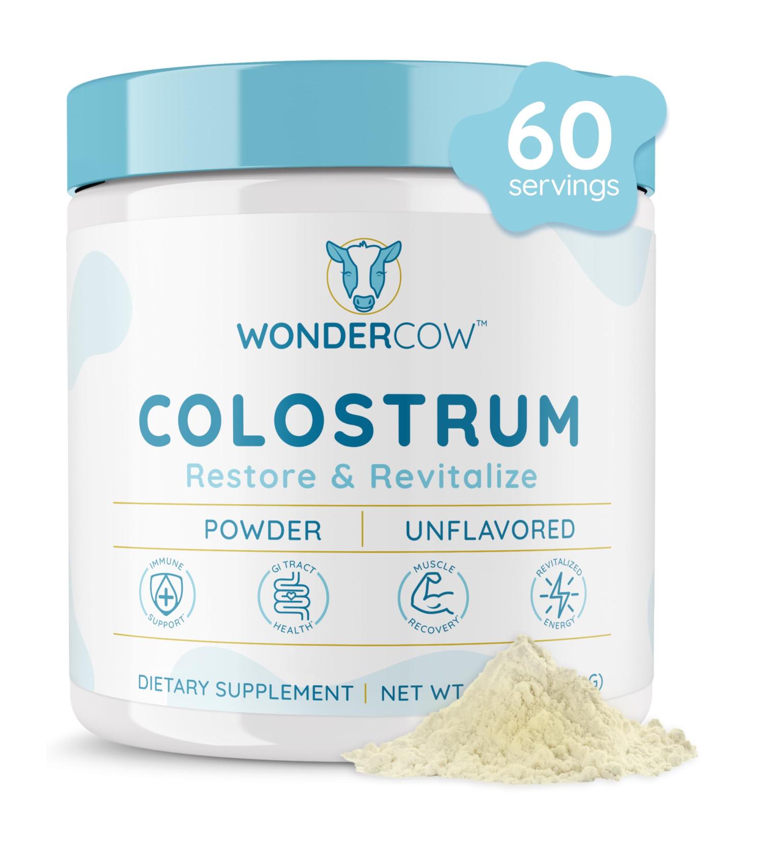 WONDERCOW Colostrum Supplement Powder - Gut Health Immune Support & Muscle Recovery | Natural Pure Bovine Colostrum Superfood - 60 Unflavored Servings - Buy Online on GoSupps.com