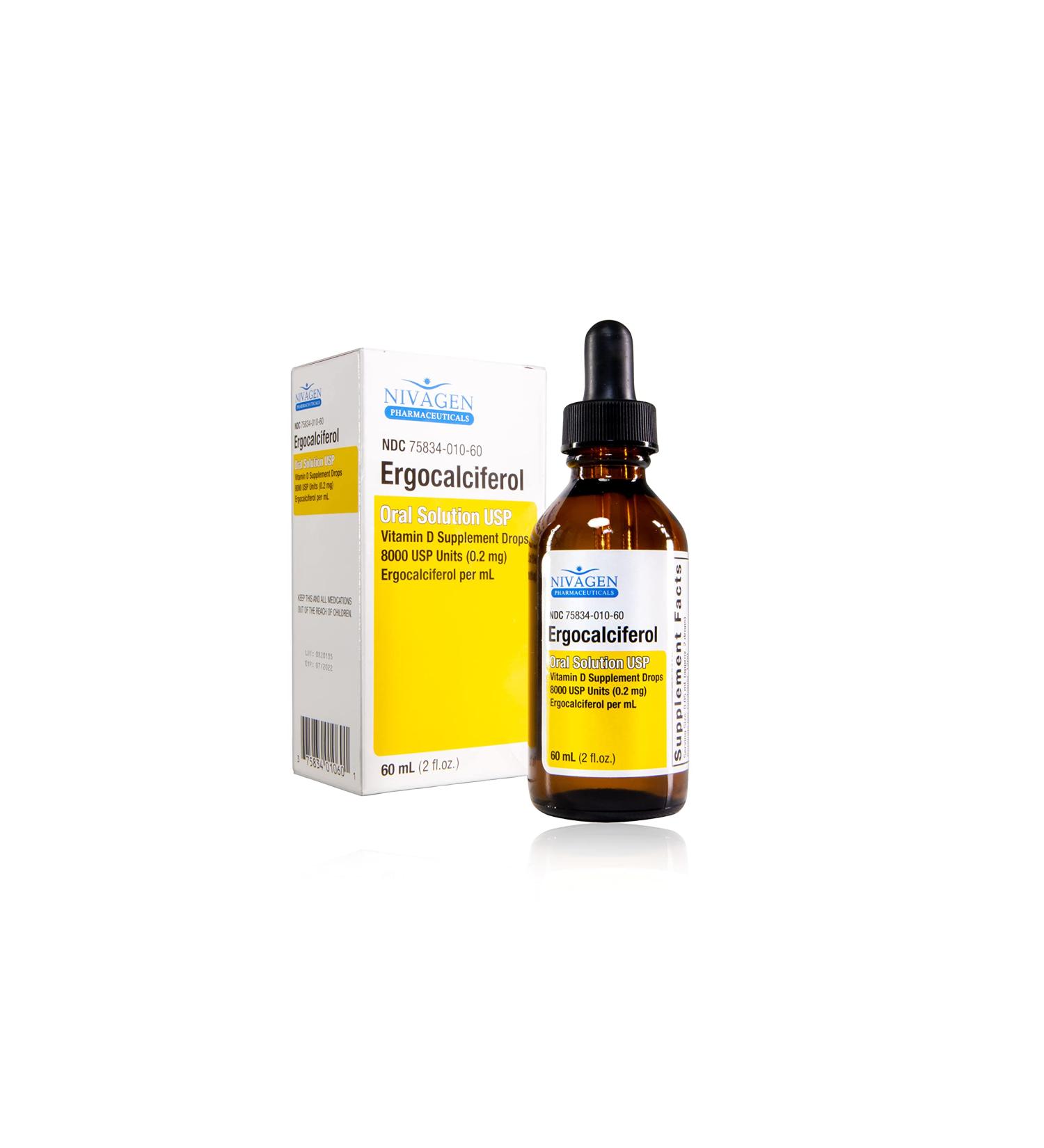 Vitamin D2 Liquid Drops 400IU for Faster Absorption - 8,000 USP in 60ml Bottle - Buy Online on GoSupps.com