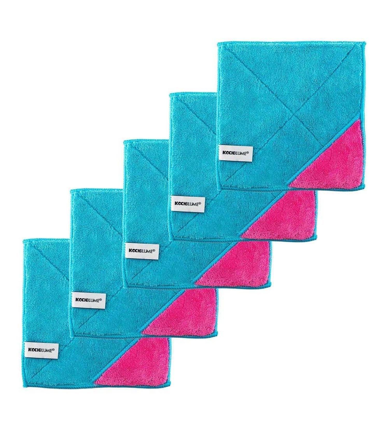 Kochblume Microfibre Cleaning Cloth Set - 5 Turquoise-Pink 18x18 cm | International Shipping Available - Buy Online on GoSupps.com