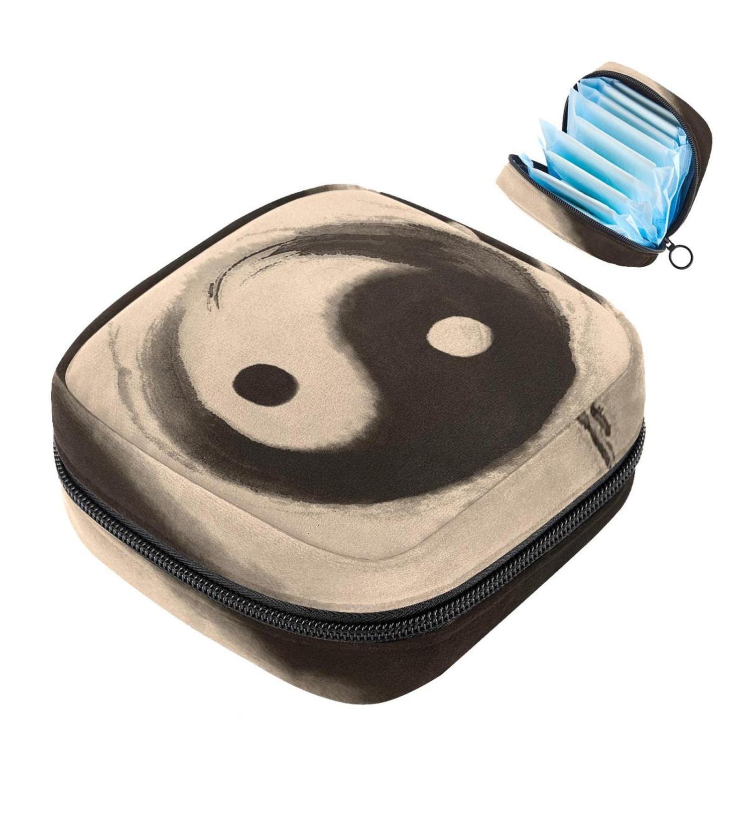 Watercolor Yin Yang Menstruation Pad Bag with Zipper | Women's Tampon & Napkin Organizer | Stylish Collective Bag for Girls - Buy Online on GoSupps.com