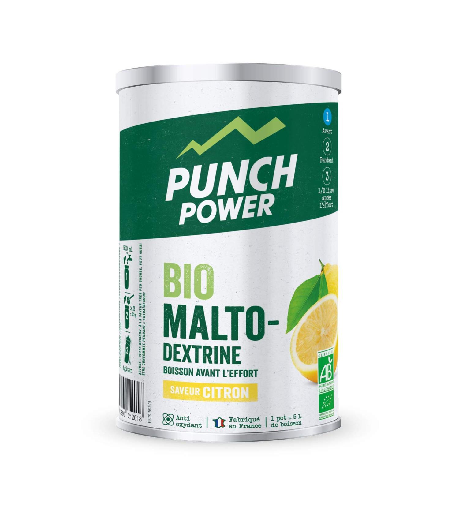 PUNCH POWER - BioMaltoDextrin - Lemon - 500 g Jar - Biomaltodextrin - Pre-workout drink - Carbohydrate Recharge - Antioxidant - Organic - Gluten Free - French Brand - Buy Online on GoSupps.com