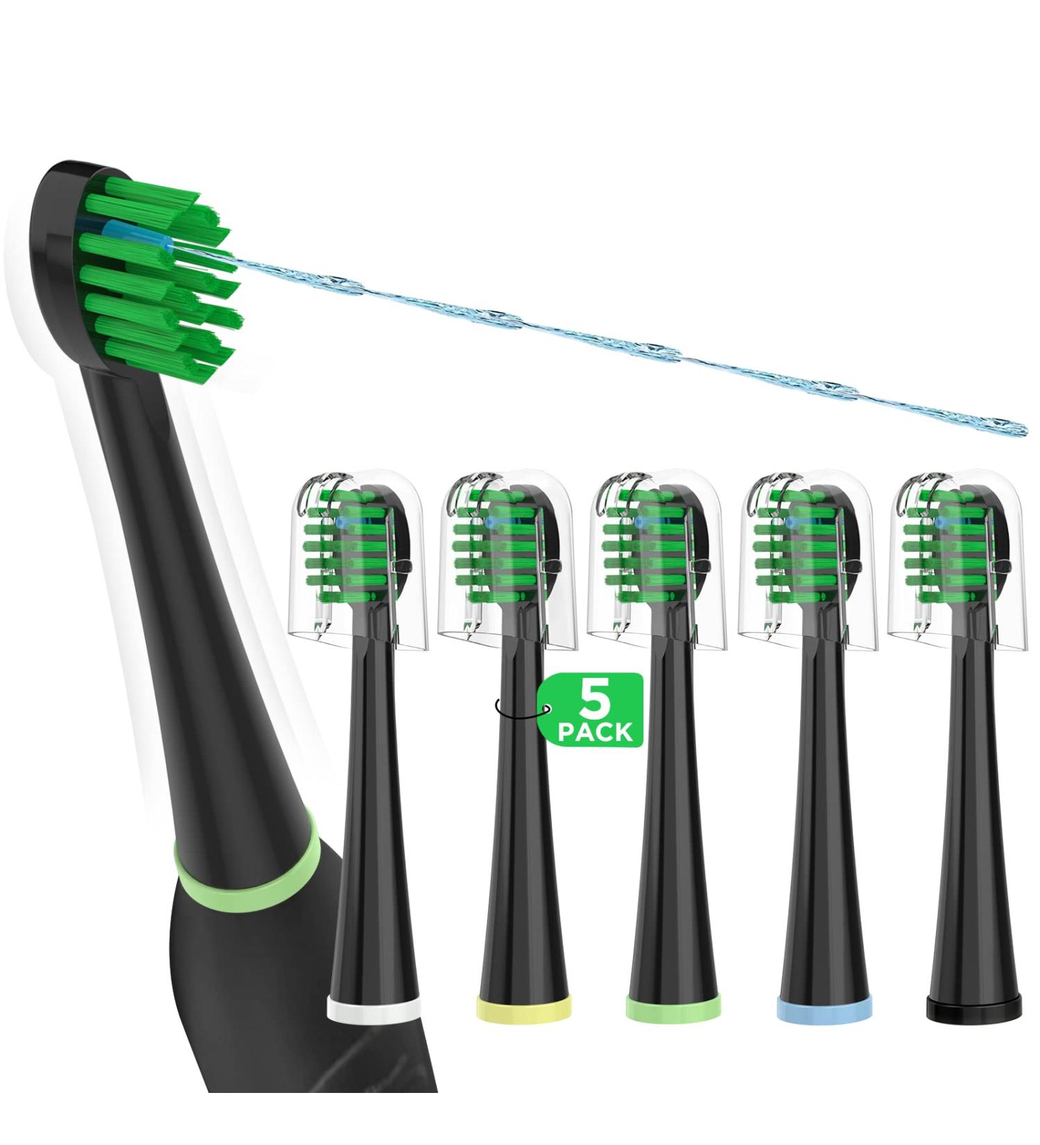 Waterpik Sonic Fusion Toothbrush Heads 5-Pack Black with Covers - Compatible with SF-01/SF-02/SF-03/SF-04 - Buy Online on GoSupps.com